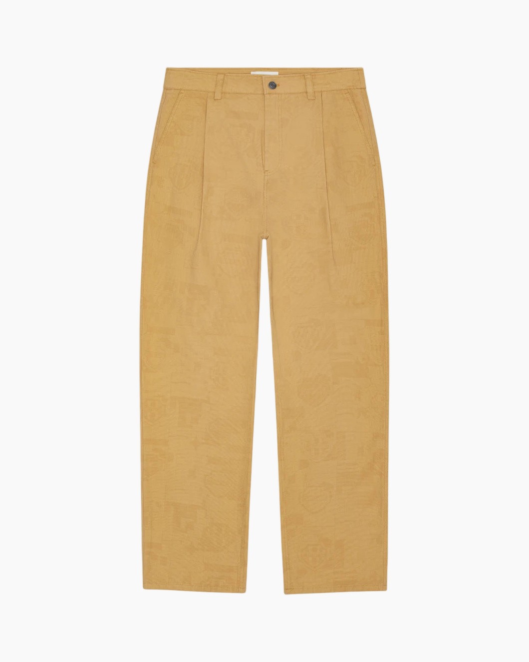 Broek, Mosterdgeel, Rechte pijp, Subtiel jacquard, Geweven stof