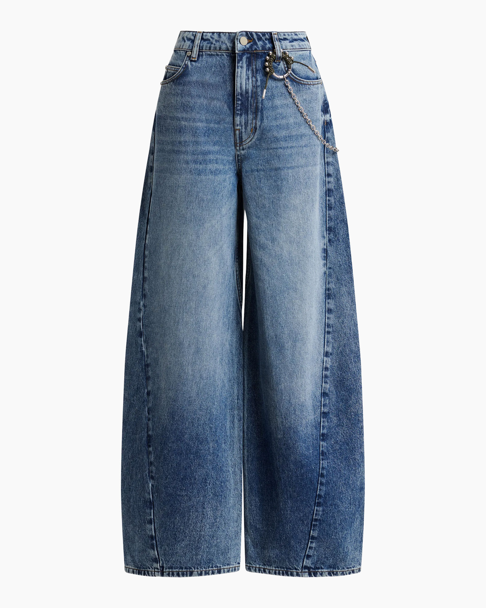 denim, broek, wijdedelig, spijkerbroek, ketting