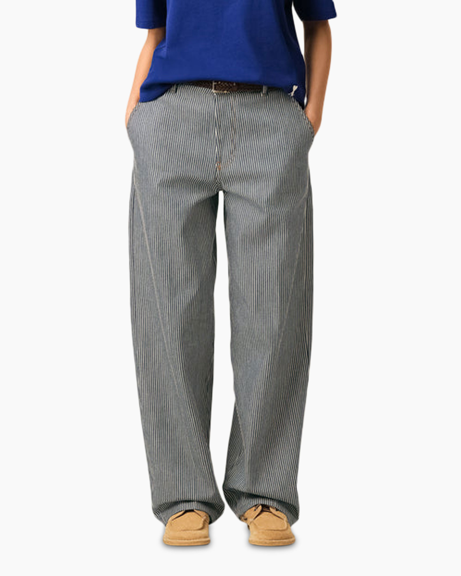 broek met strepen, wijd uitlopend, grijs, casual, zakken