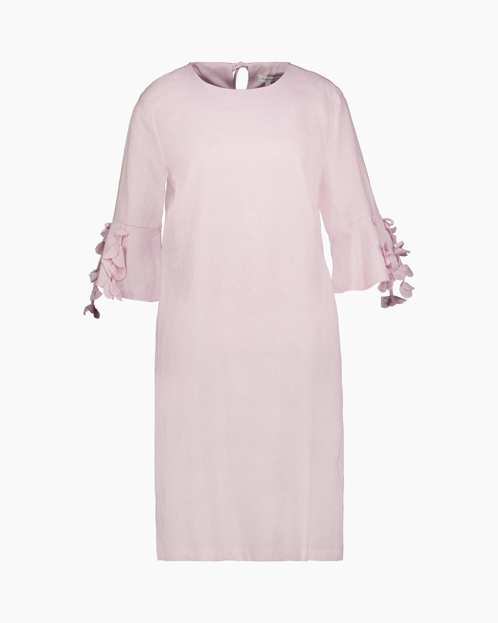 jurk, linnen, roze, knielang, franjes-sleeves