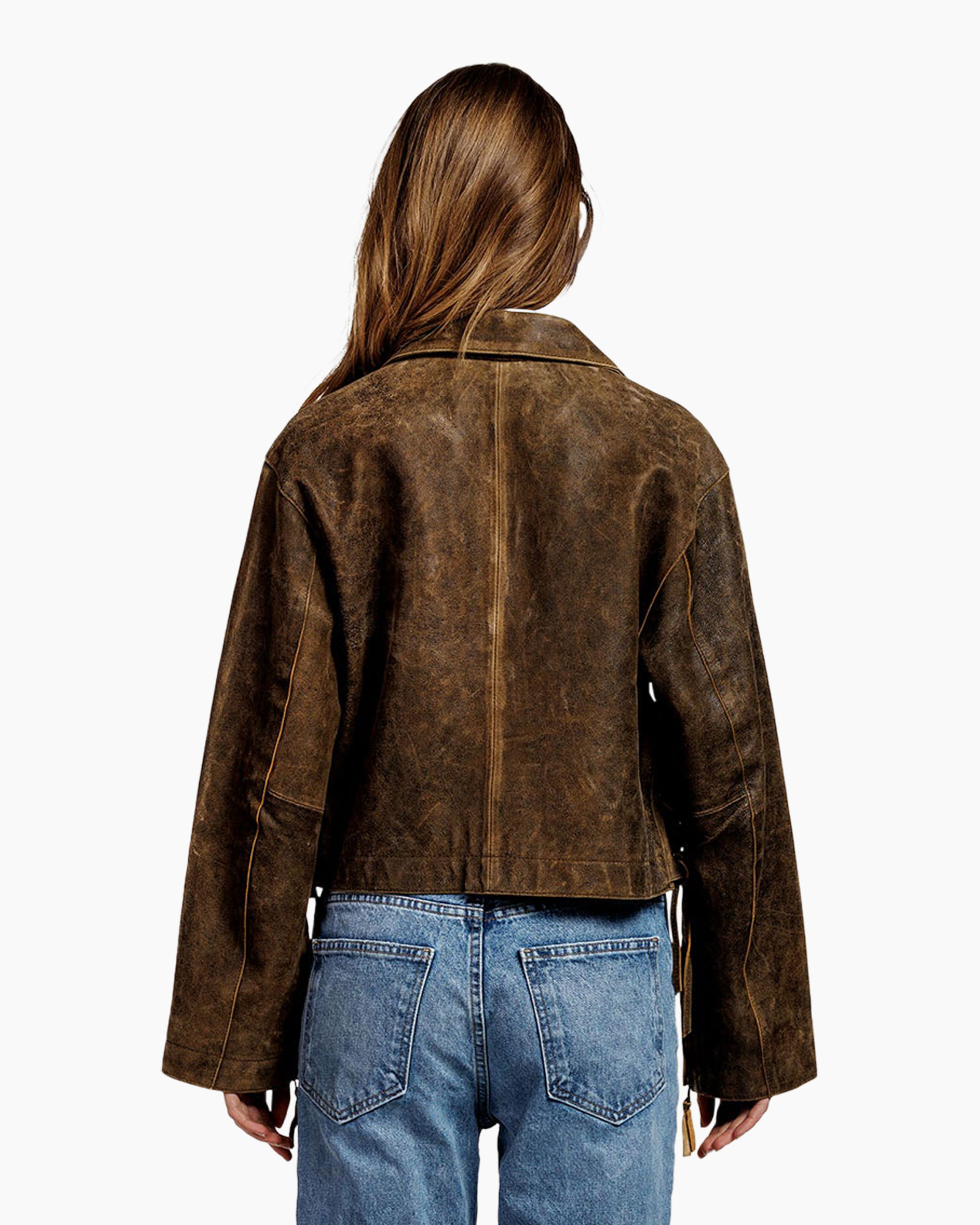 leren jas, bikerjas, bruin, ritszakken, korte lengte