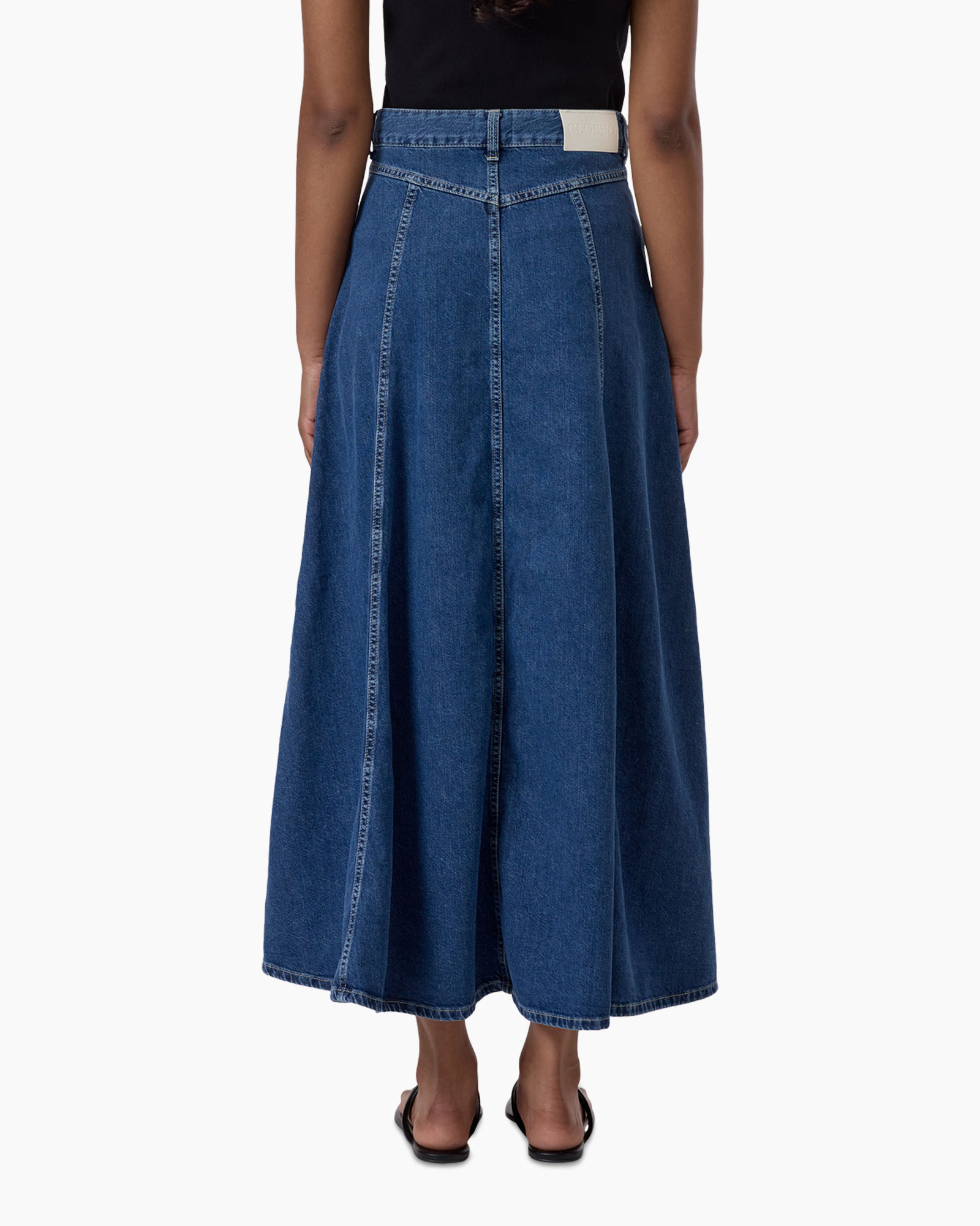 denim, rok, maxi, middel, riempje