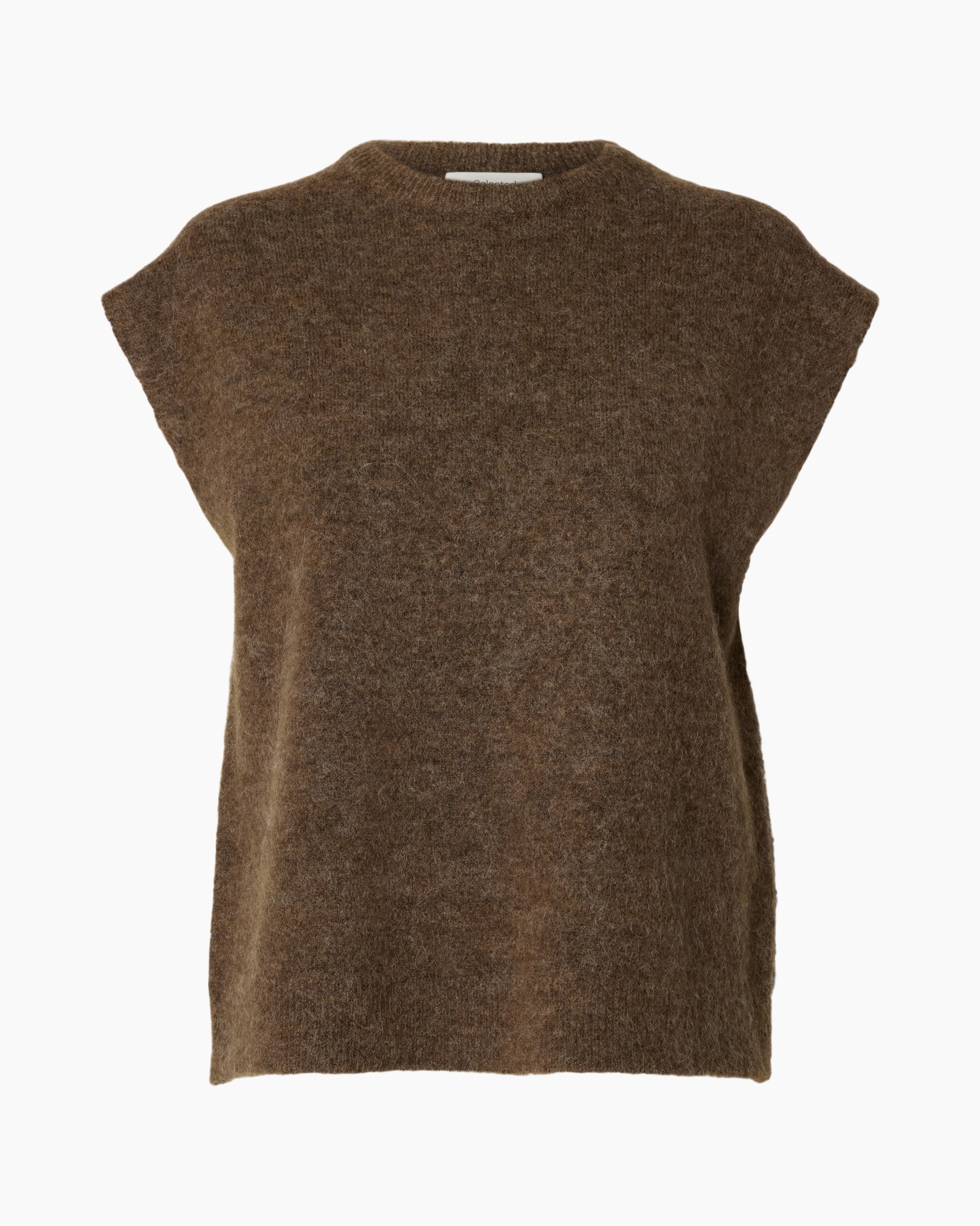breipvrij, zonder mouwen, bruin, pullover, textured stof