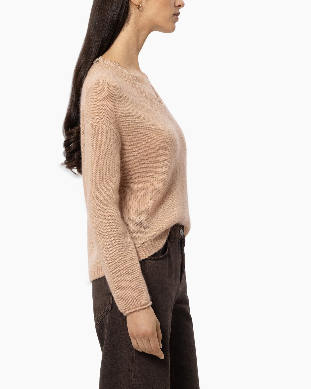 trui, gebreid, roze, casual, langemouw