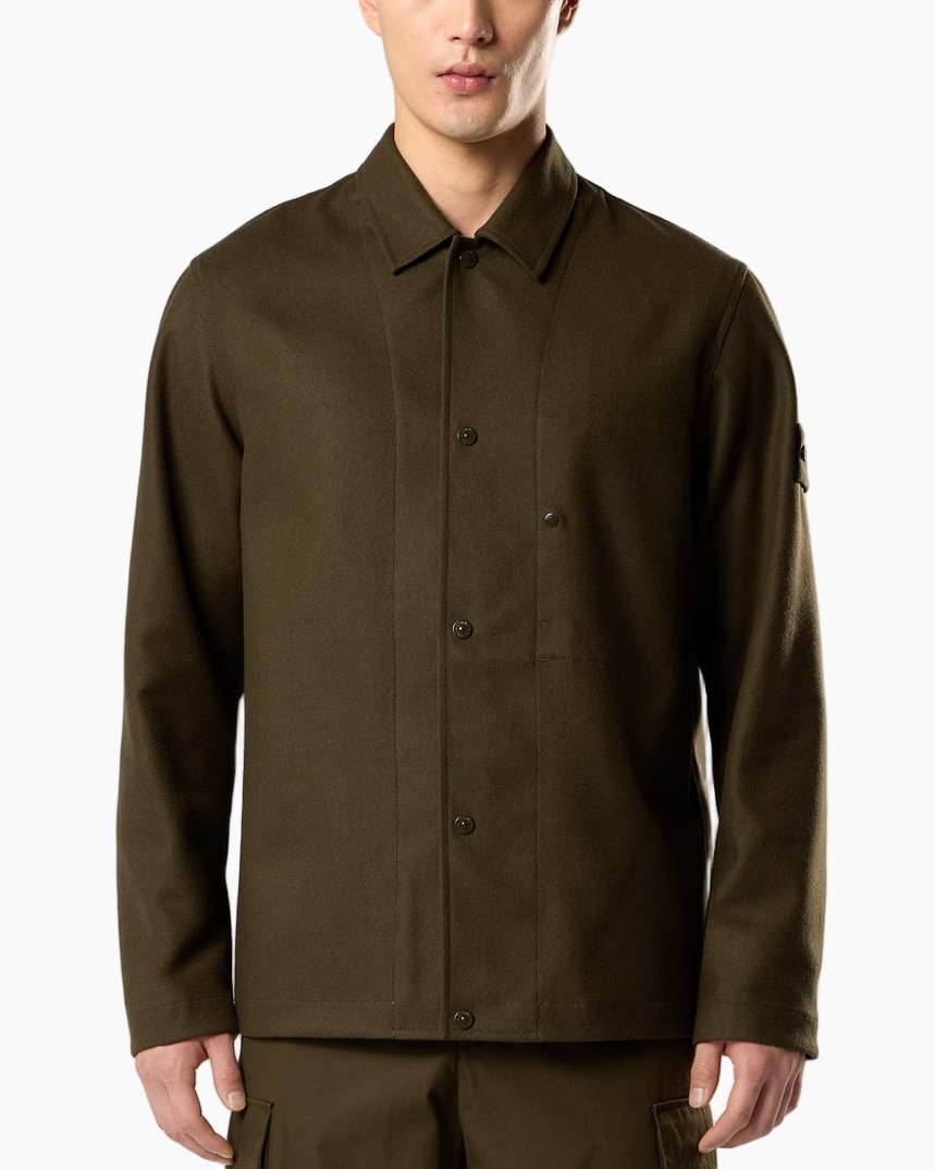 hemd, knopen shirt, olijf, lange mouwen, kraag