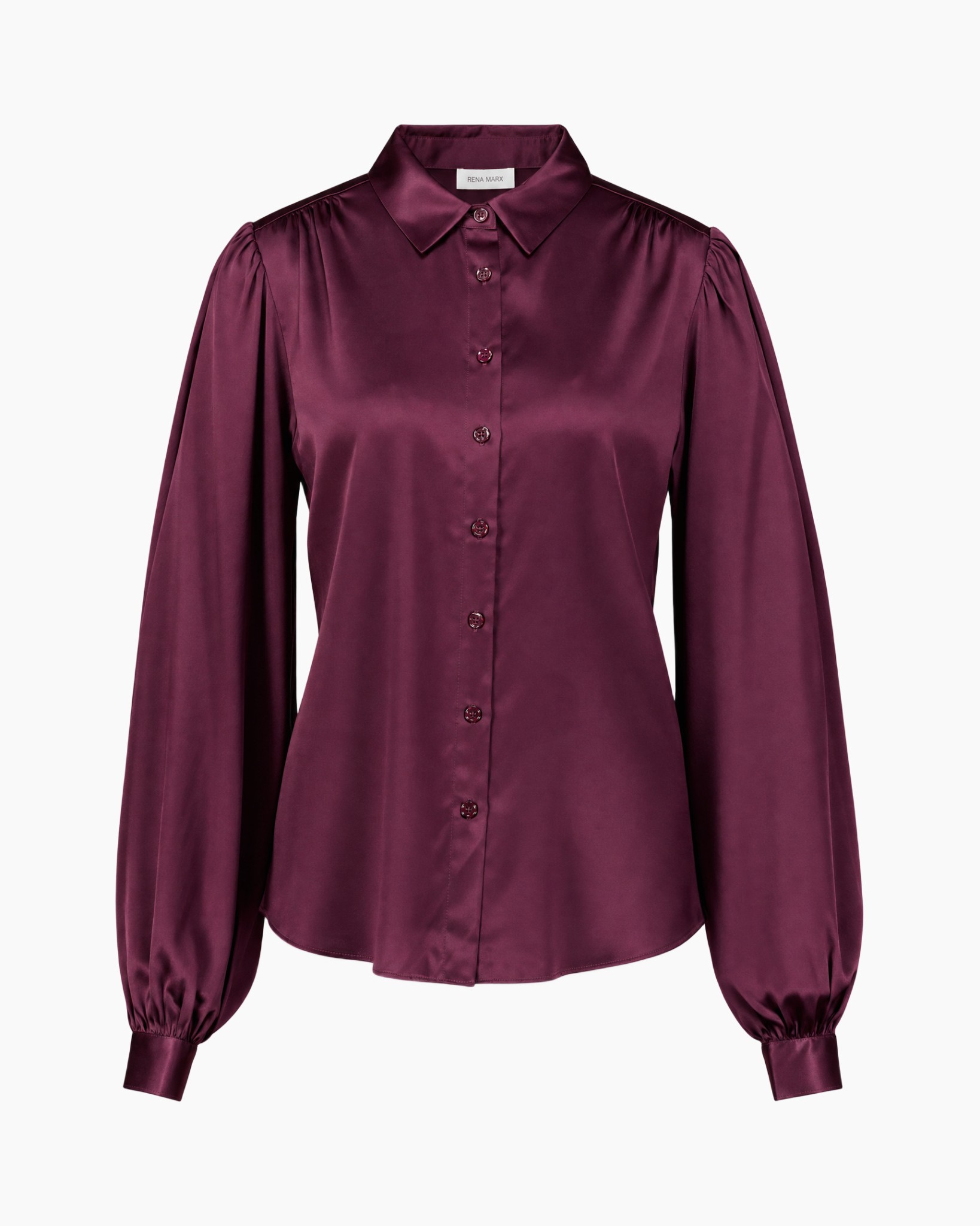 blouse, zijden, lange mouw, knopenrij, bordeaux