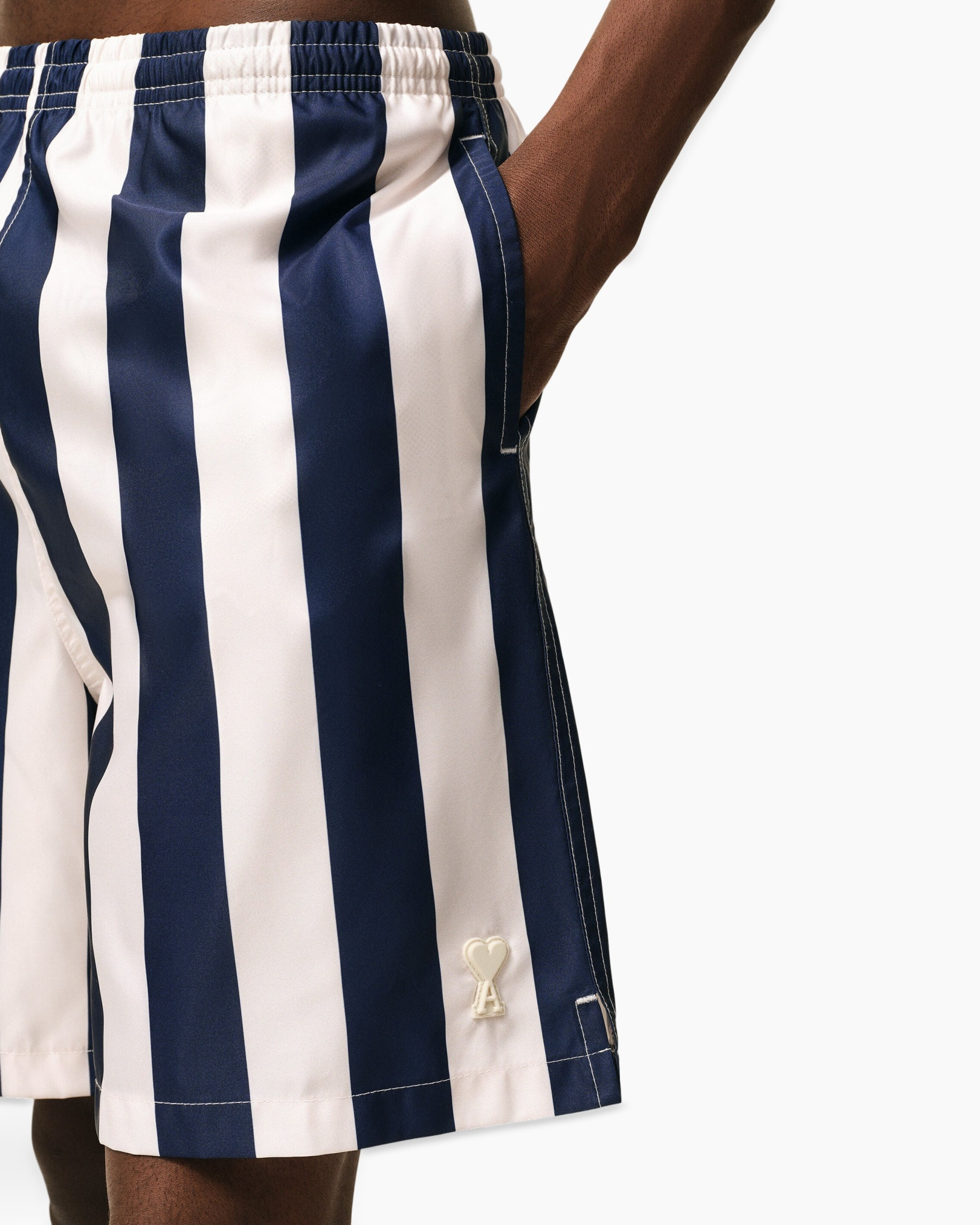 zwemshort, gestreept, marineblauw, wit, elastische-suring