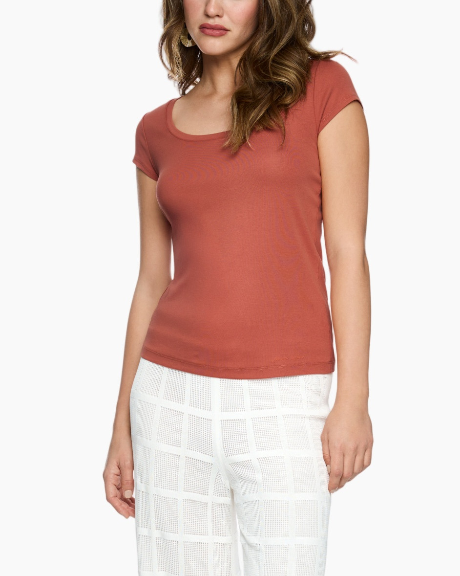 short-sleeve, solid, crew-neck, terracotta, t-shirt