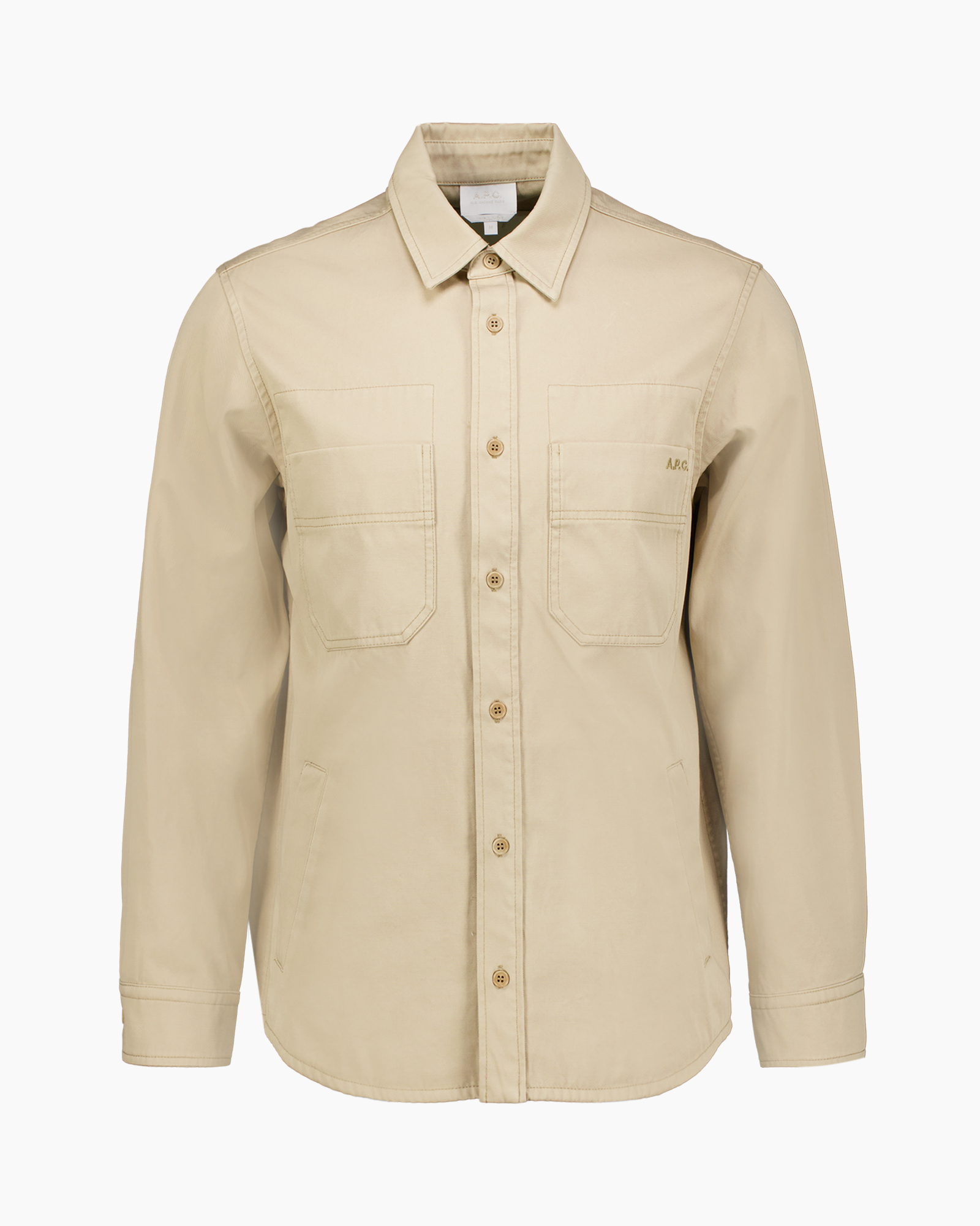 shirt, beige, winkelshirt, zakken, knopen