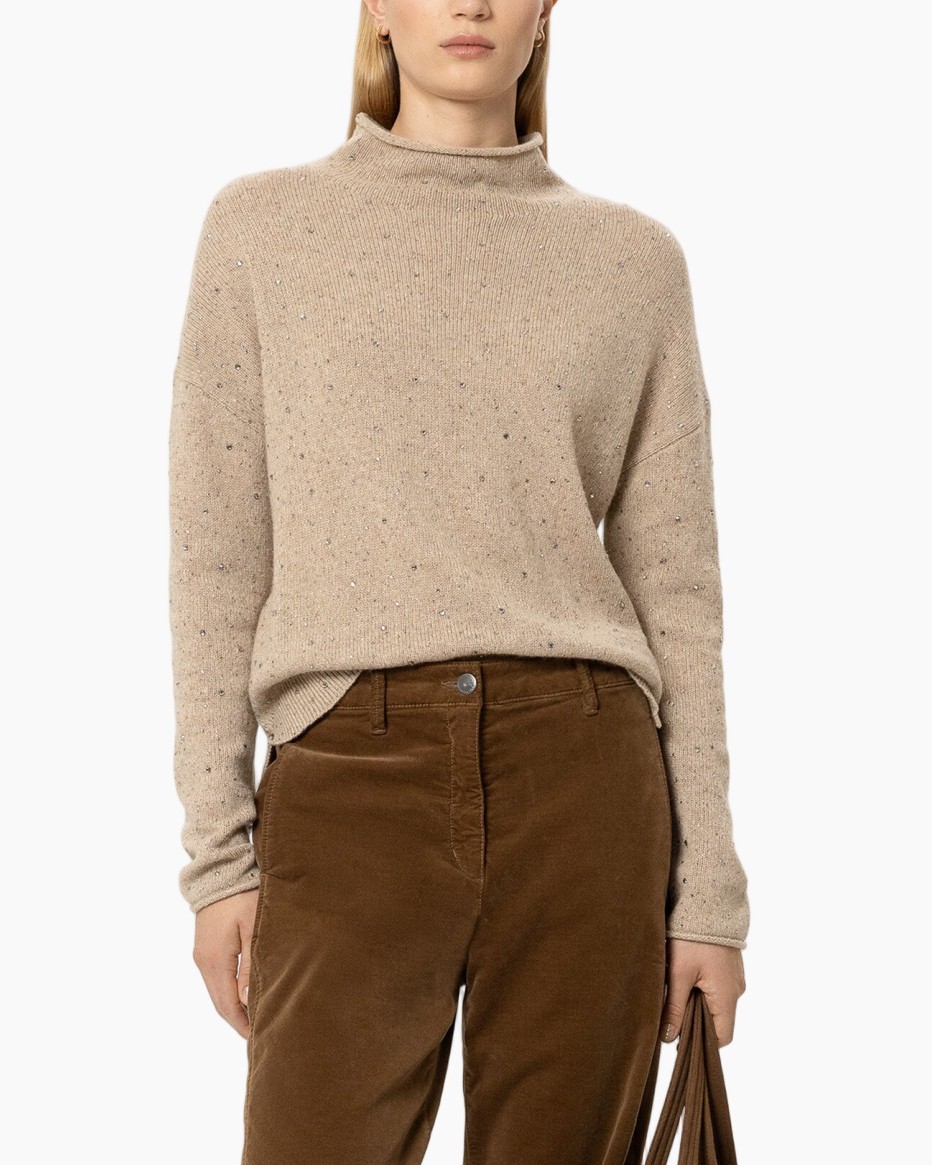 brede trui, beige, rolkraag, zachte trui, vlekken breisel