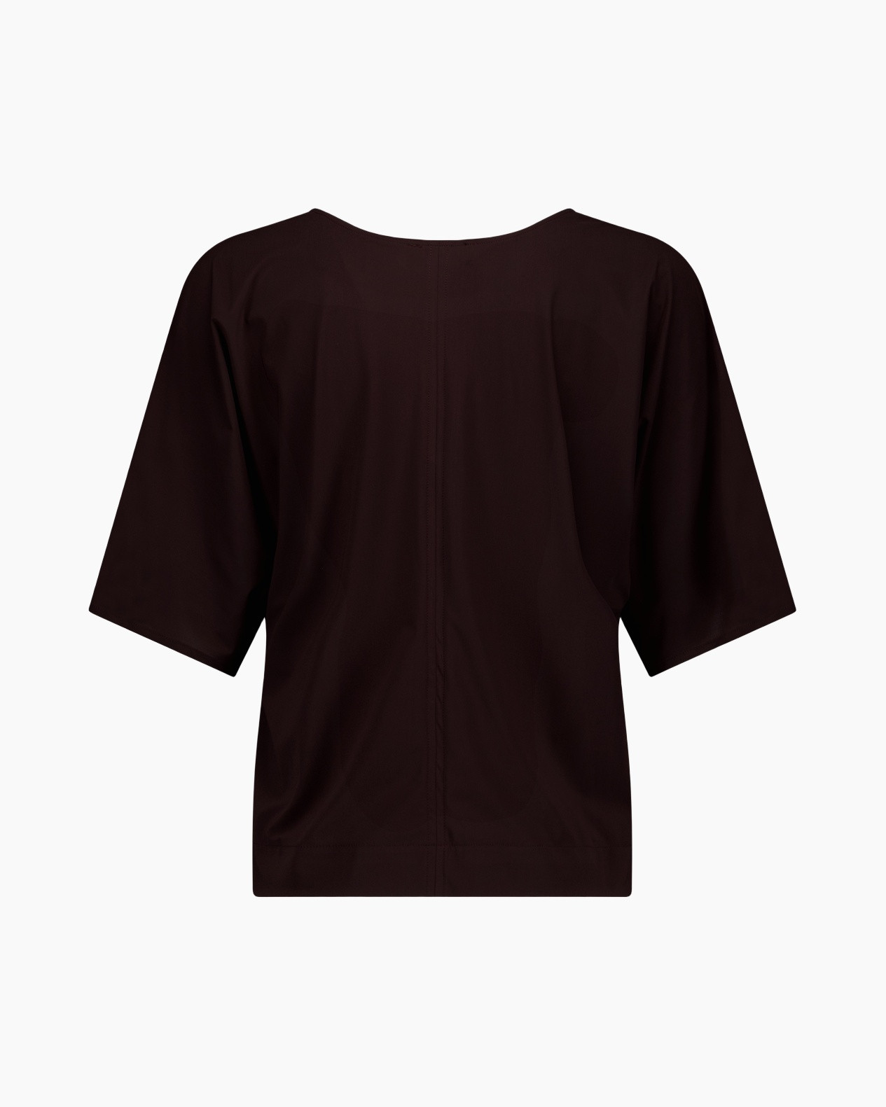 top, blouse, korte mouwen, donkerbruin, effen