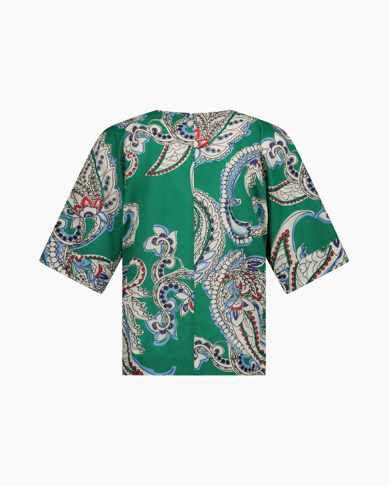 groen, paisley, blouse, korte-mouwen, print
