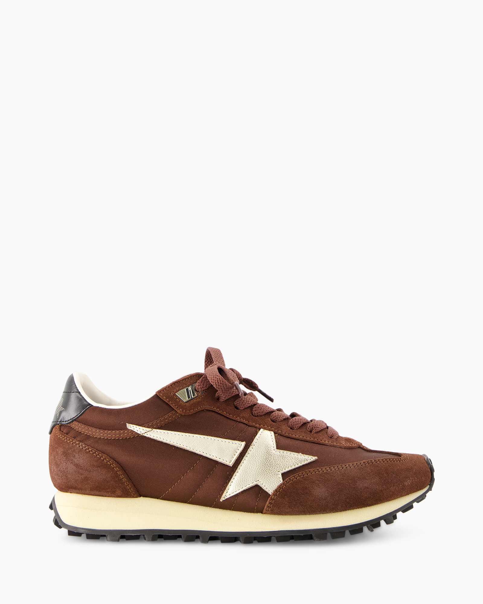 sneaker, bruin, ster-logo, suede, veteren
