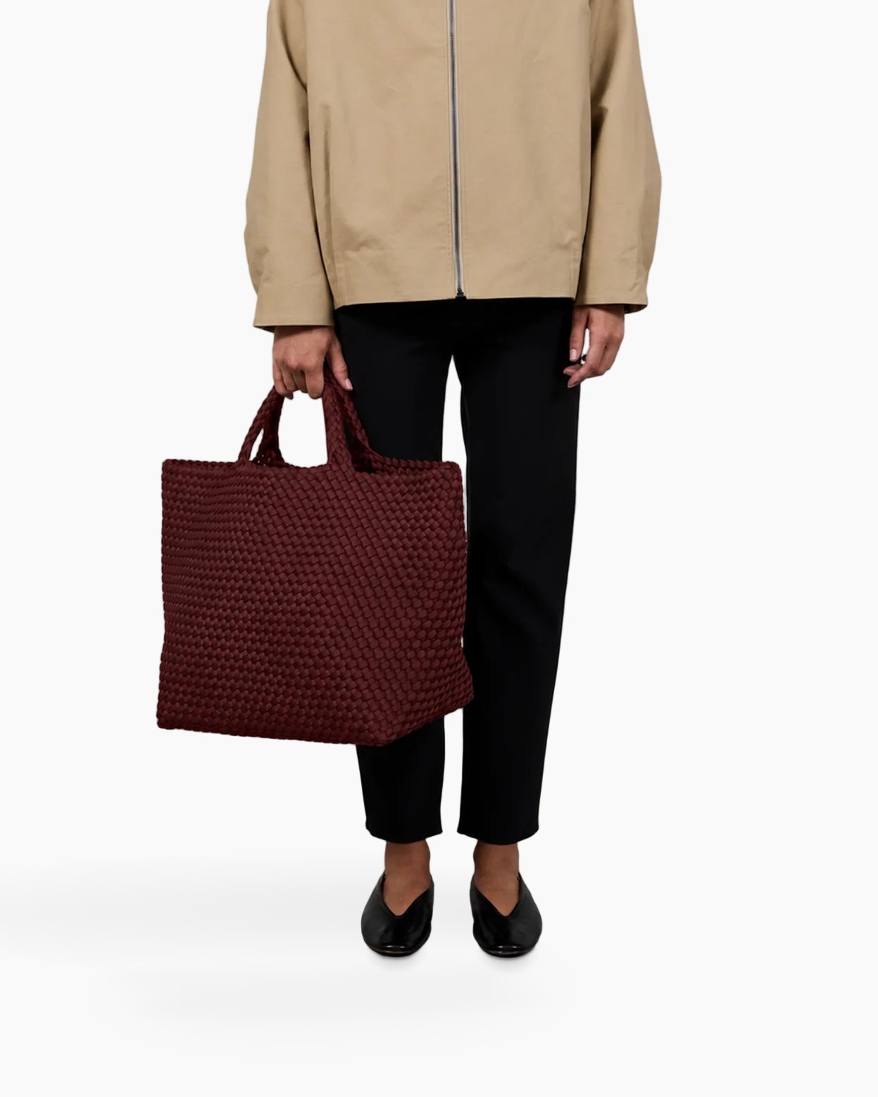 tas, tote, gevlochten, bordeaux, synthetisch