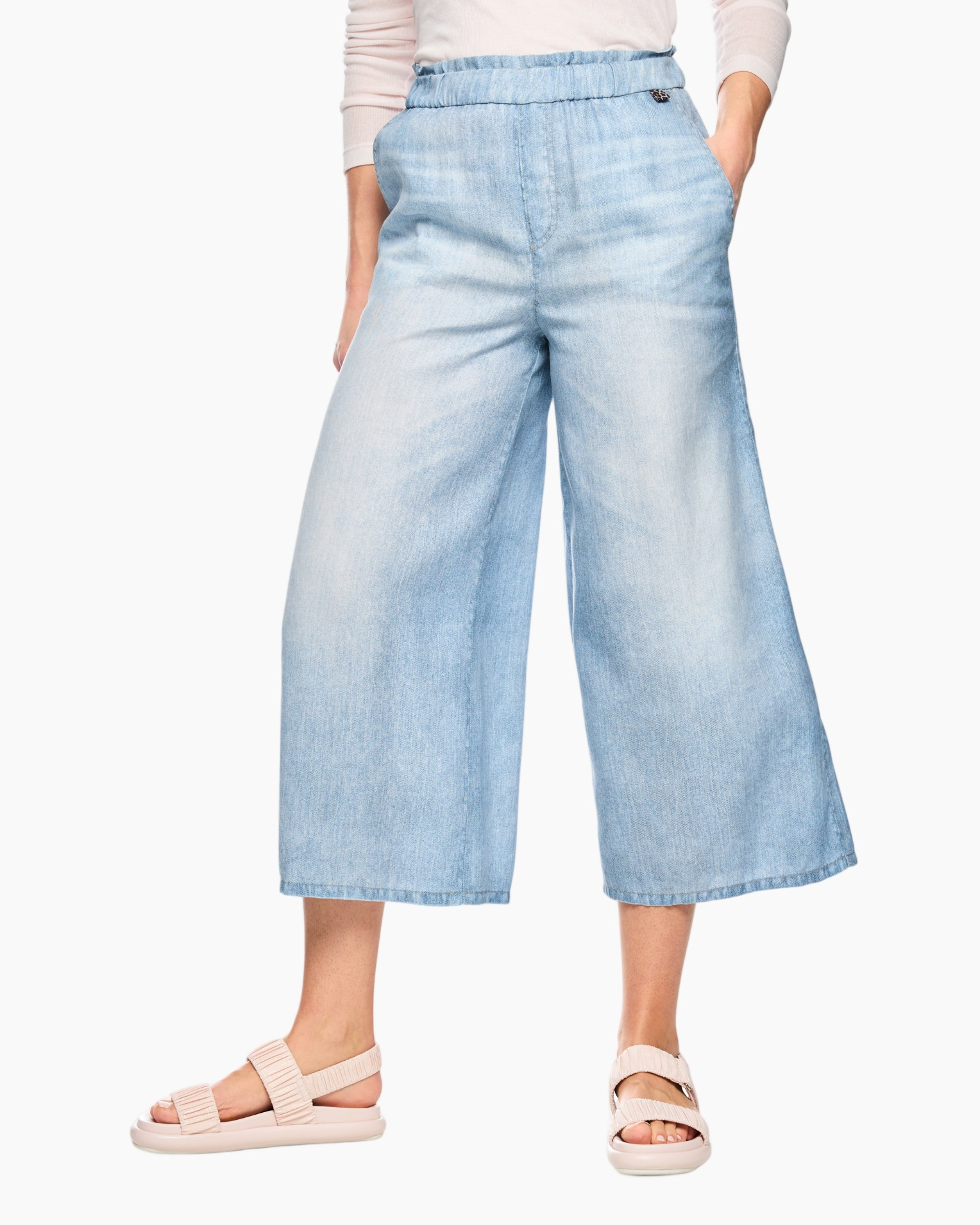 denim, broek, wijd, broek, casual