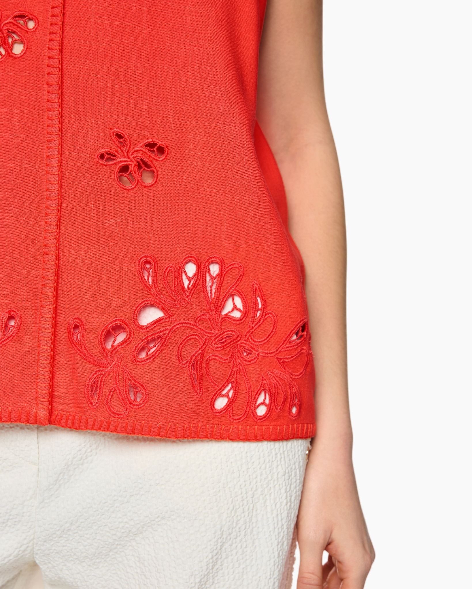 top, rood, borduren, bloemwerk, borduurwerk