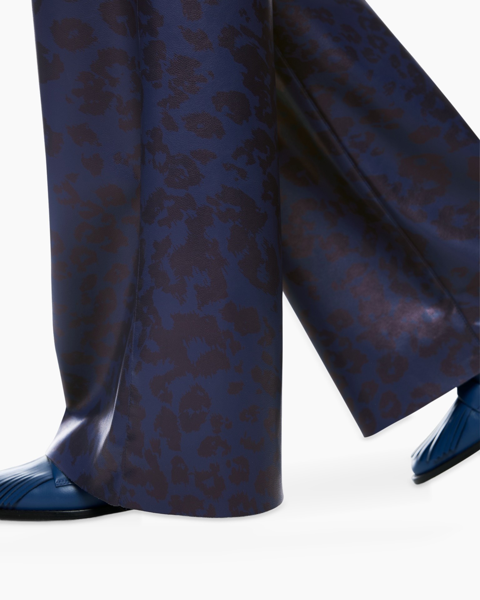 broek met wijde pijpen, dierreprint, donkerblauw, wijd uitlopend, weefseltextuur