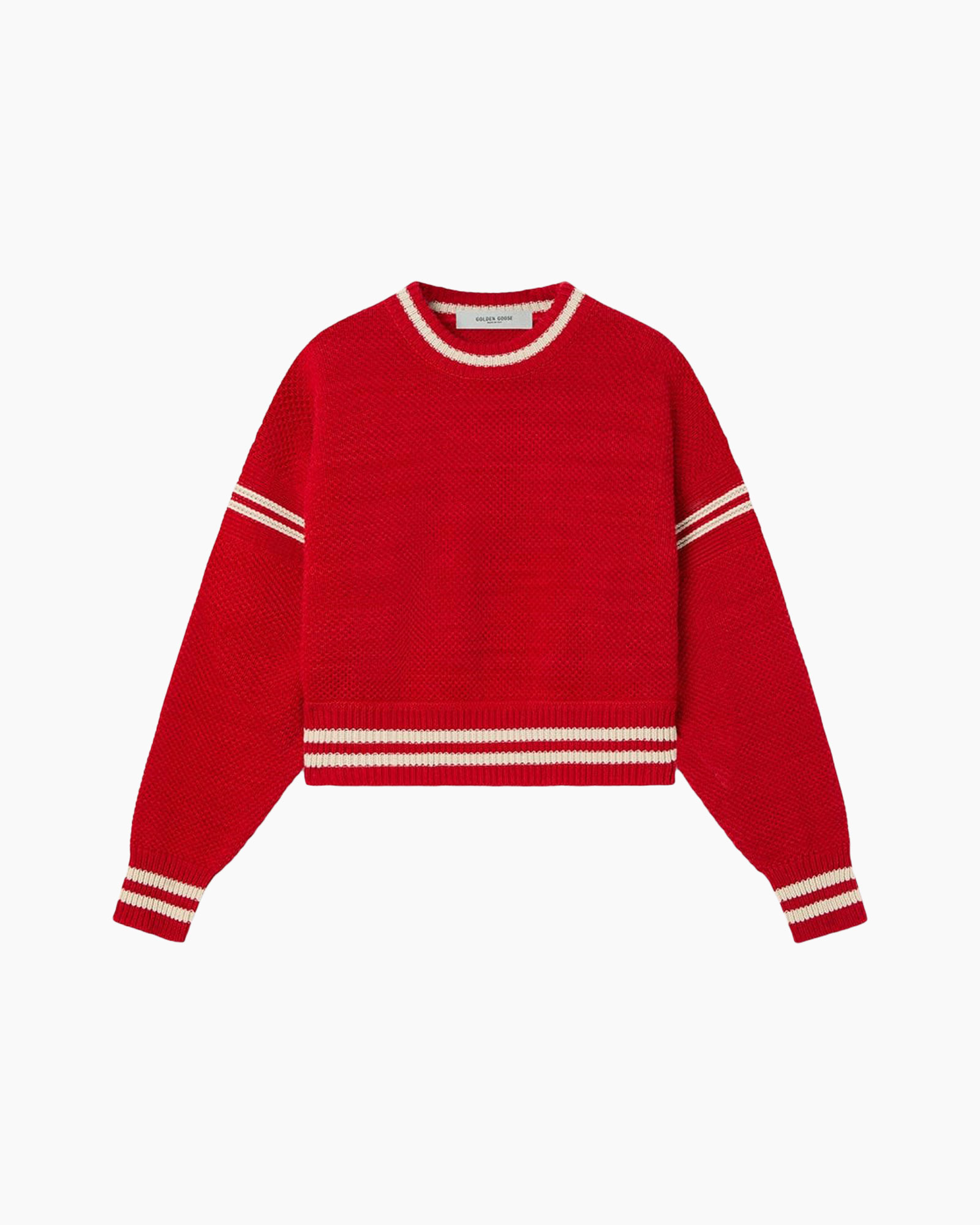 trui, breisel, rood, gestreept, rondhals