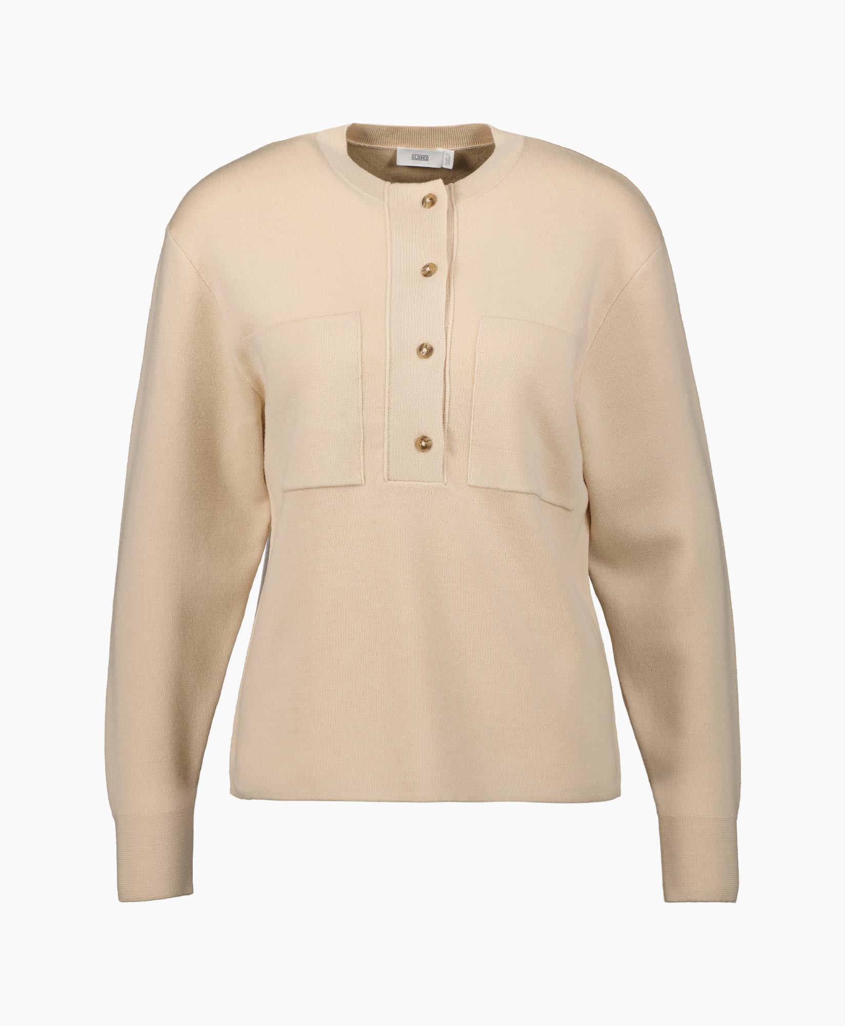 Closed Pullover Crew Neck Henley Beige