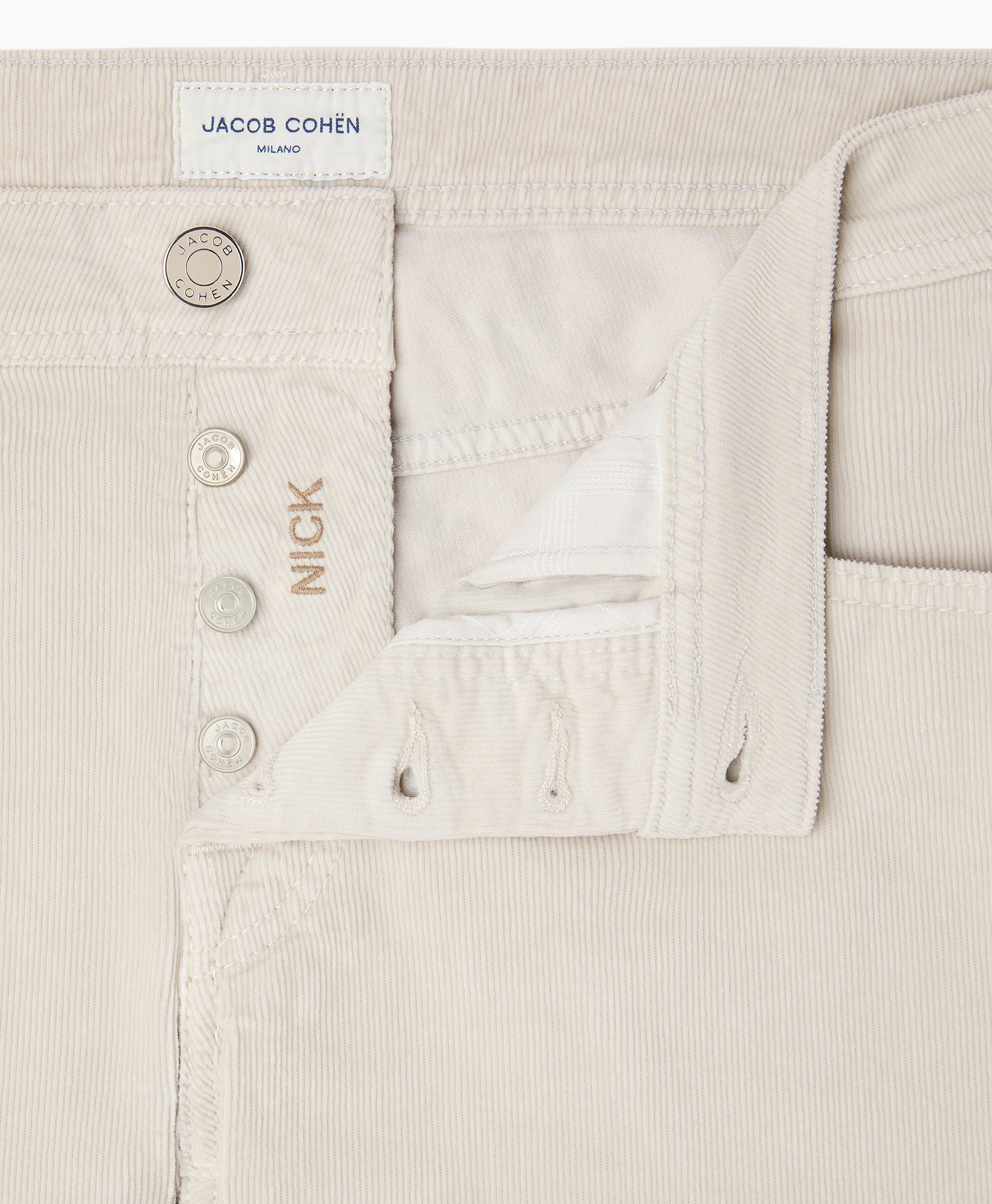 khaki, spijkerbroek, knopsluiting, zak, merkloos label