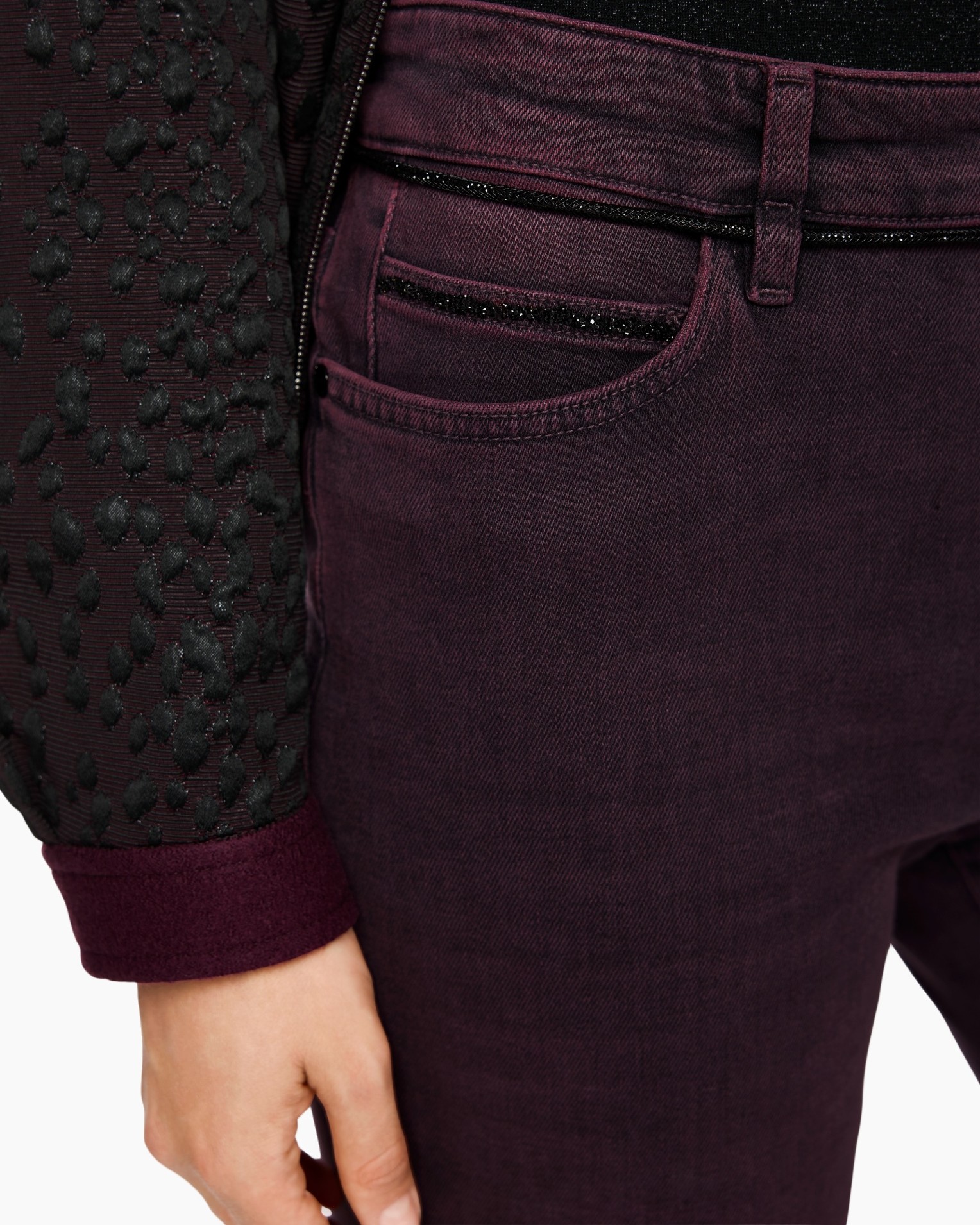 broek, jeans, bordeaux, zak, glitter