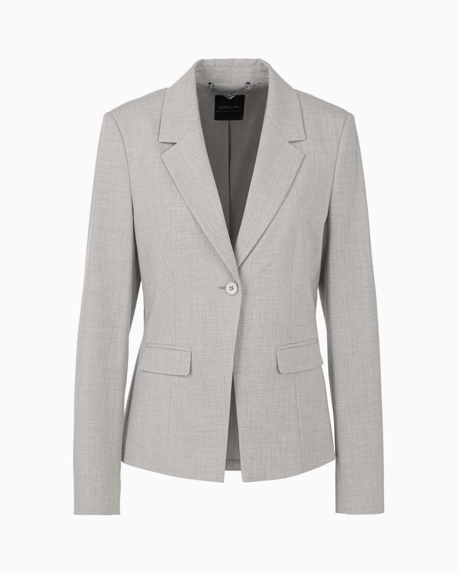 blazer, blazer wanita, campuran linen, abu-abu muda, tombol tunggal