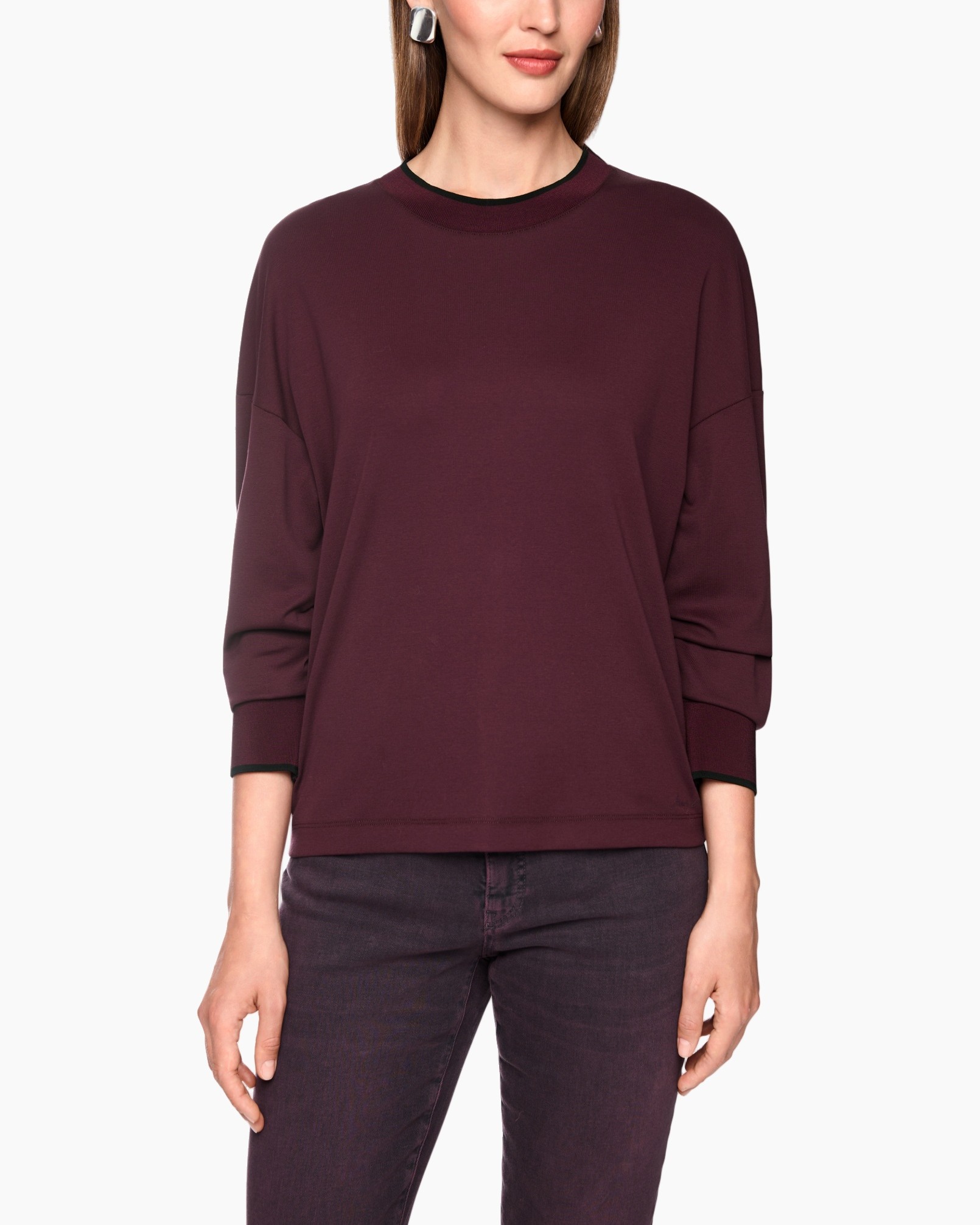 sweatshirt, langermouwen, crewneck, effen, bordeaux