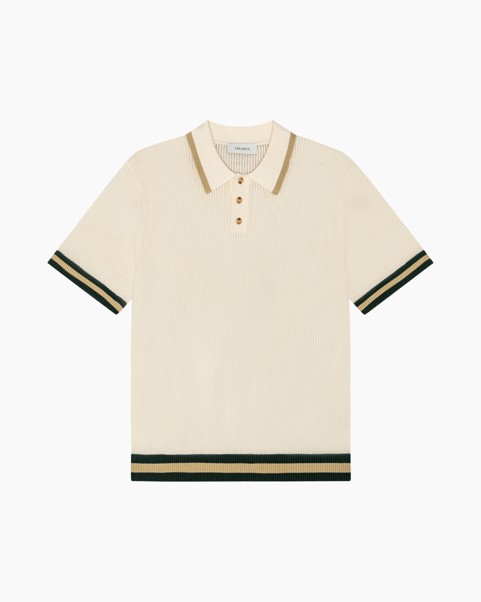 polo shirt, knit polo, cream color, short sleeve, striped trim