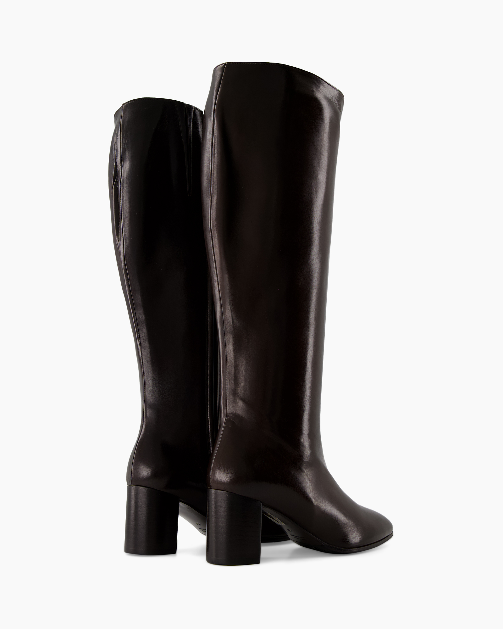 knee-high boots, leren laarzen, bruine laarzen, blokhak, midden kuit