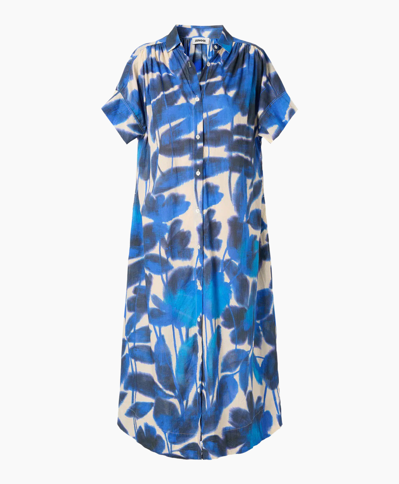 Midi Jurk Cotton Foile Printed Blauw Midi Jurk Cotton Foile Printed Blauw