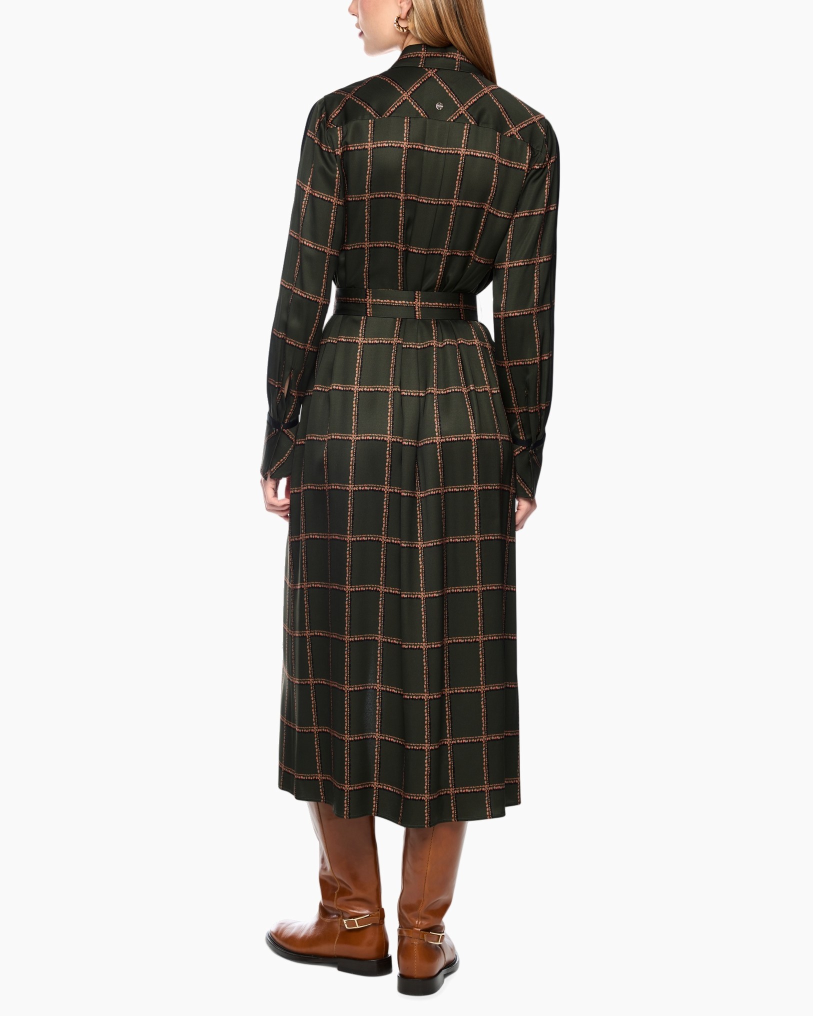 jurk, overhemdjurk, ruitjesprint, riem, knee-length