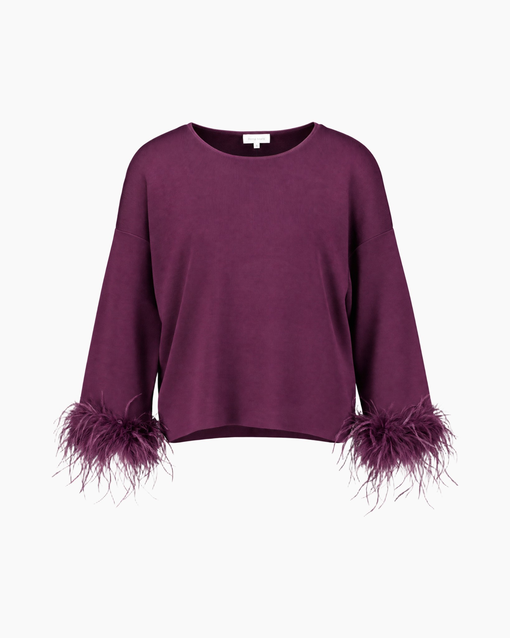 trui, lange mouw, veren afwerking, paars, effen kleur