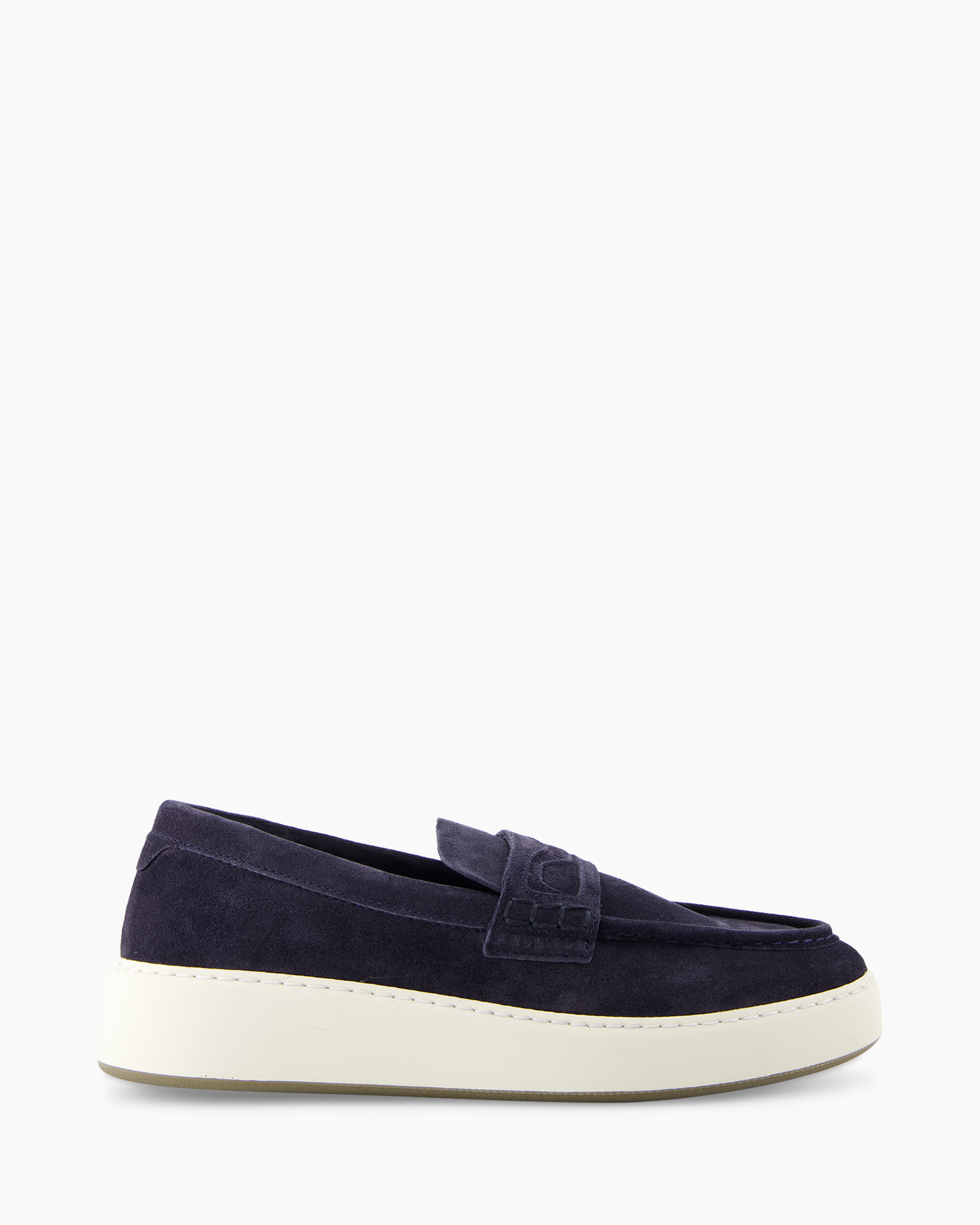 loafers, slip-on, suede, navy, cream sole