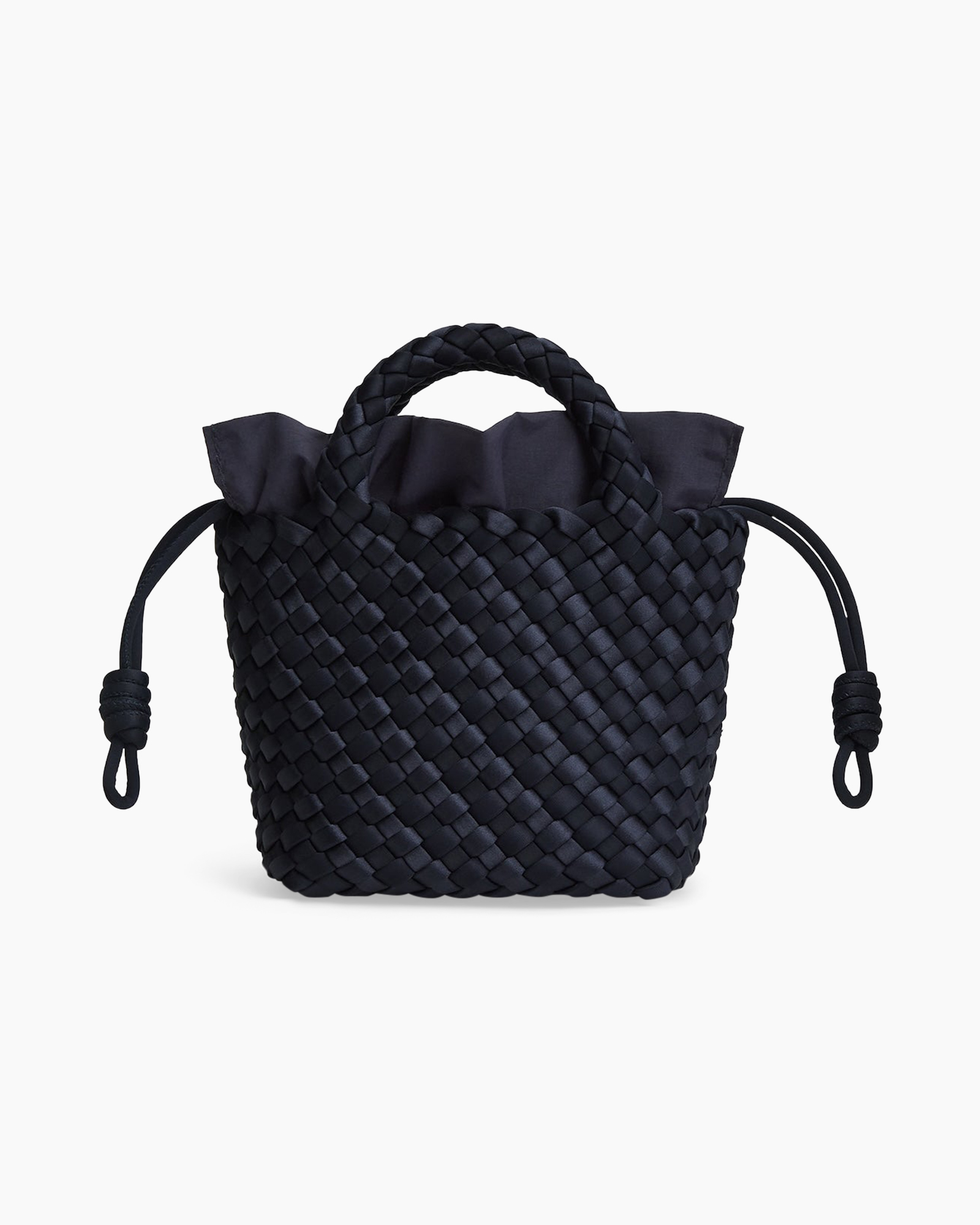 gewoven tas, touwriempjes, mini tote, donkerblauw, handtas