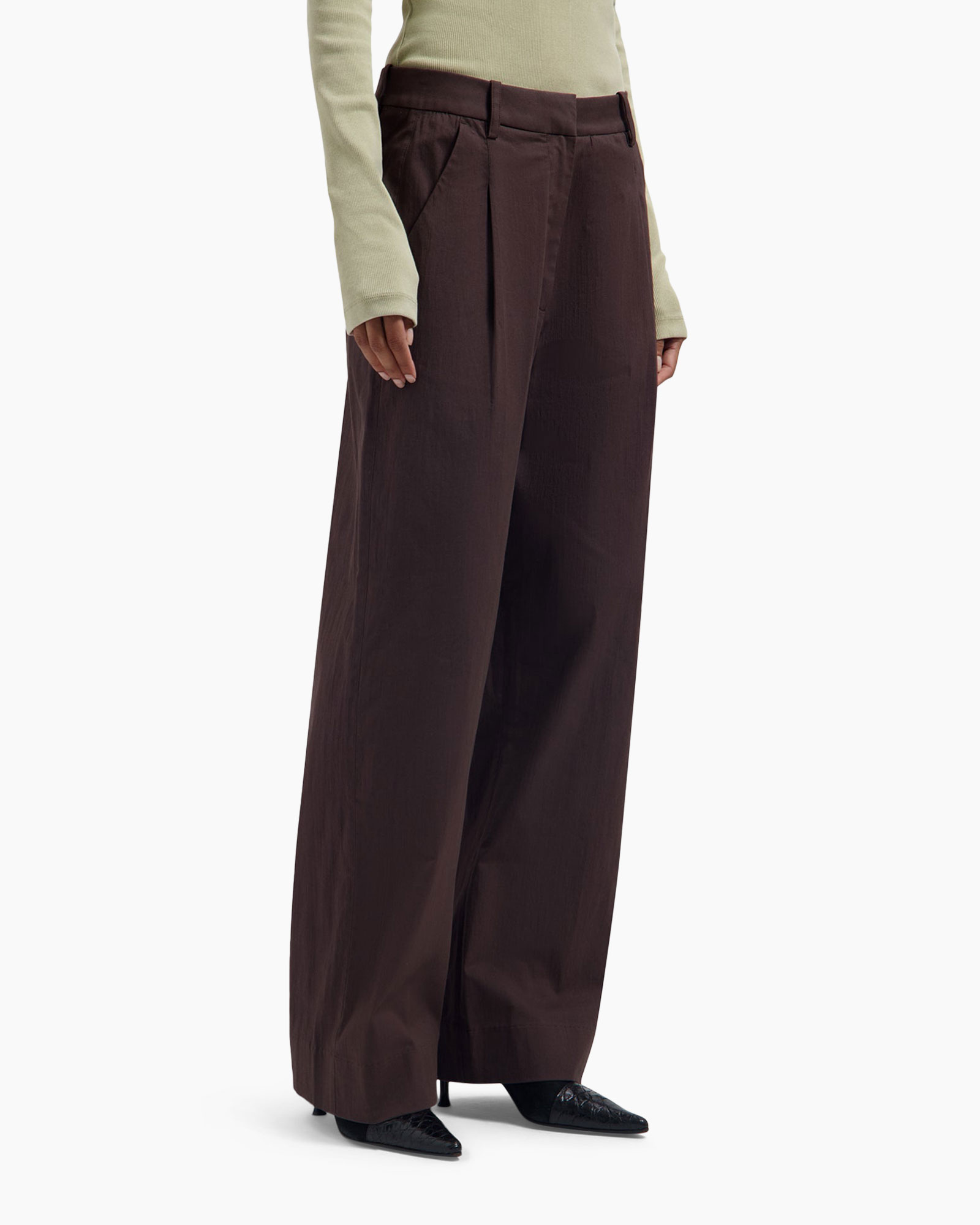 broek, wijdelijn, bruin, broek, hoofdmaat
