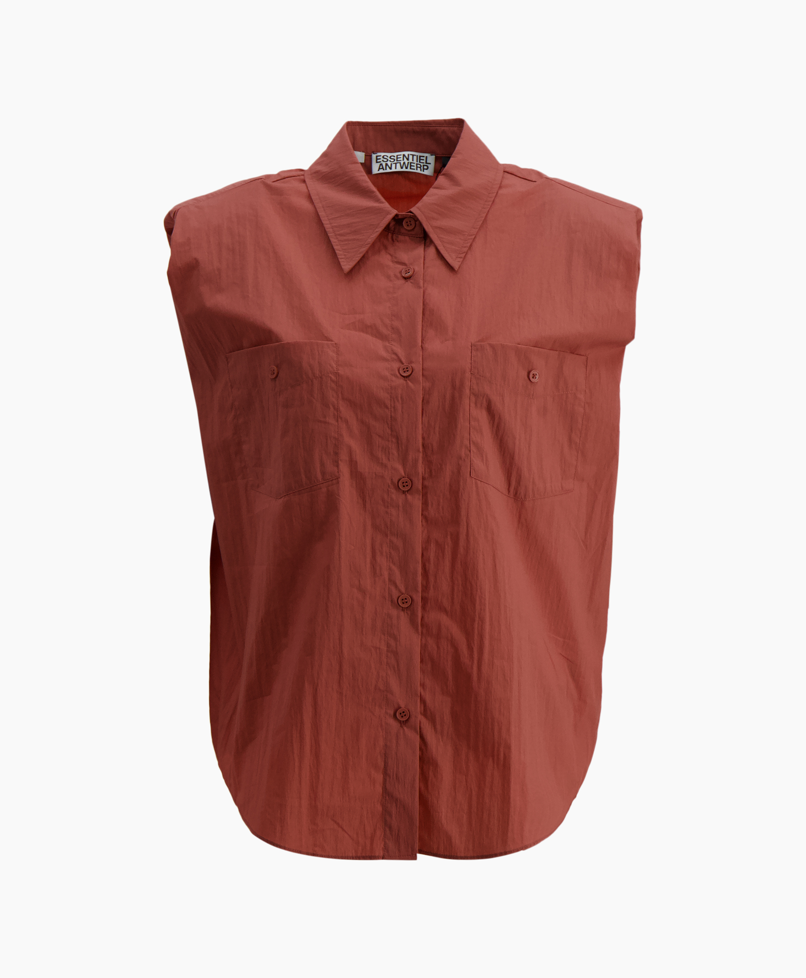 button-down, sleeveless, shirt, collared, pocketed