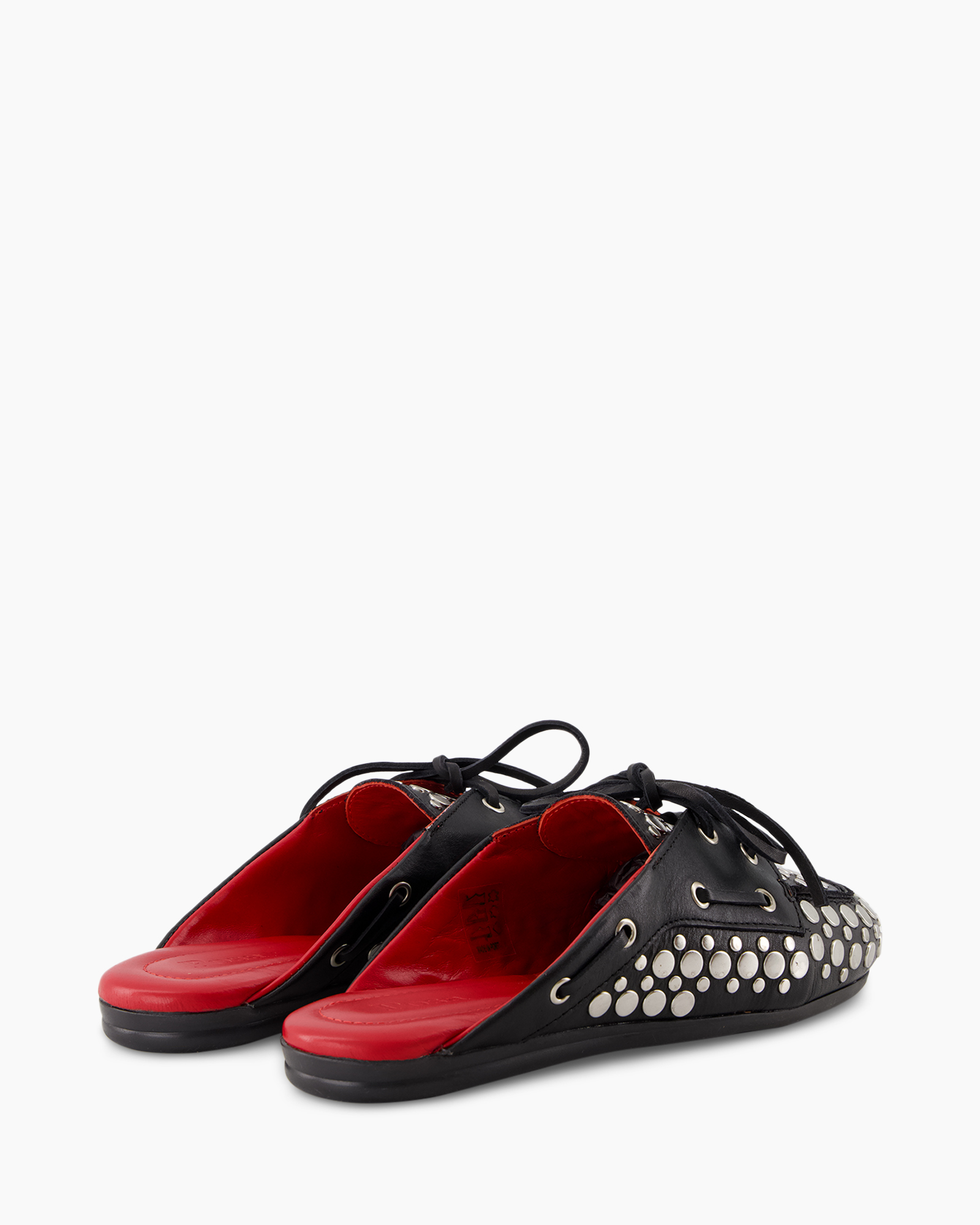 slippers, moccasins, zwart, rode-voering, studs