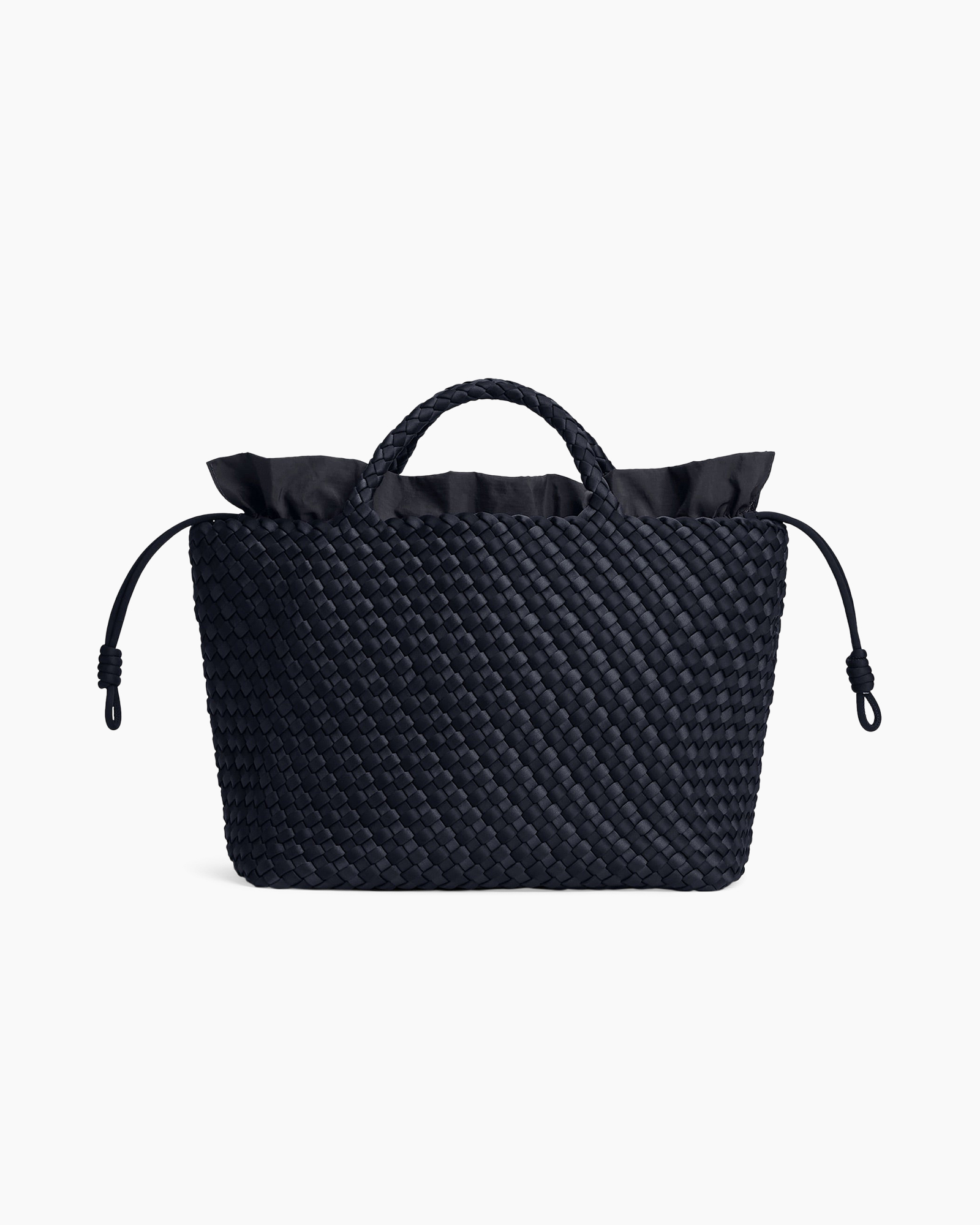 tas, handtas, geweven, donkerblauw, trekkoord