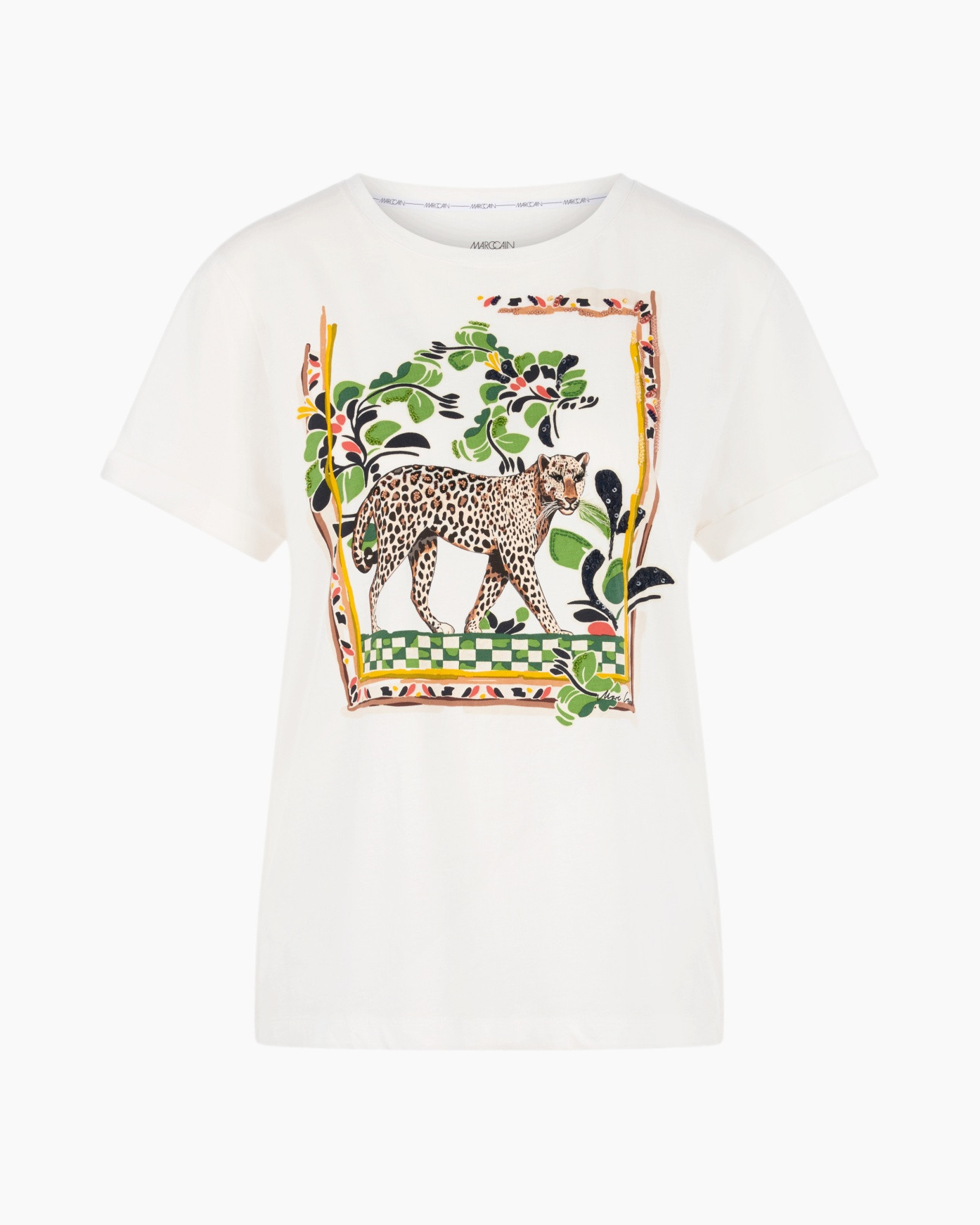 t-shirt, wit, grafisch, luipaard, jungle print