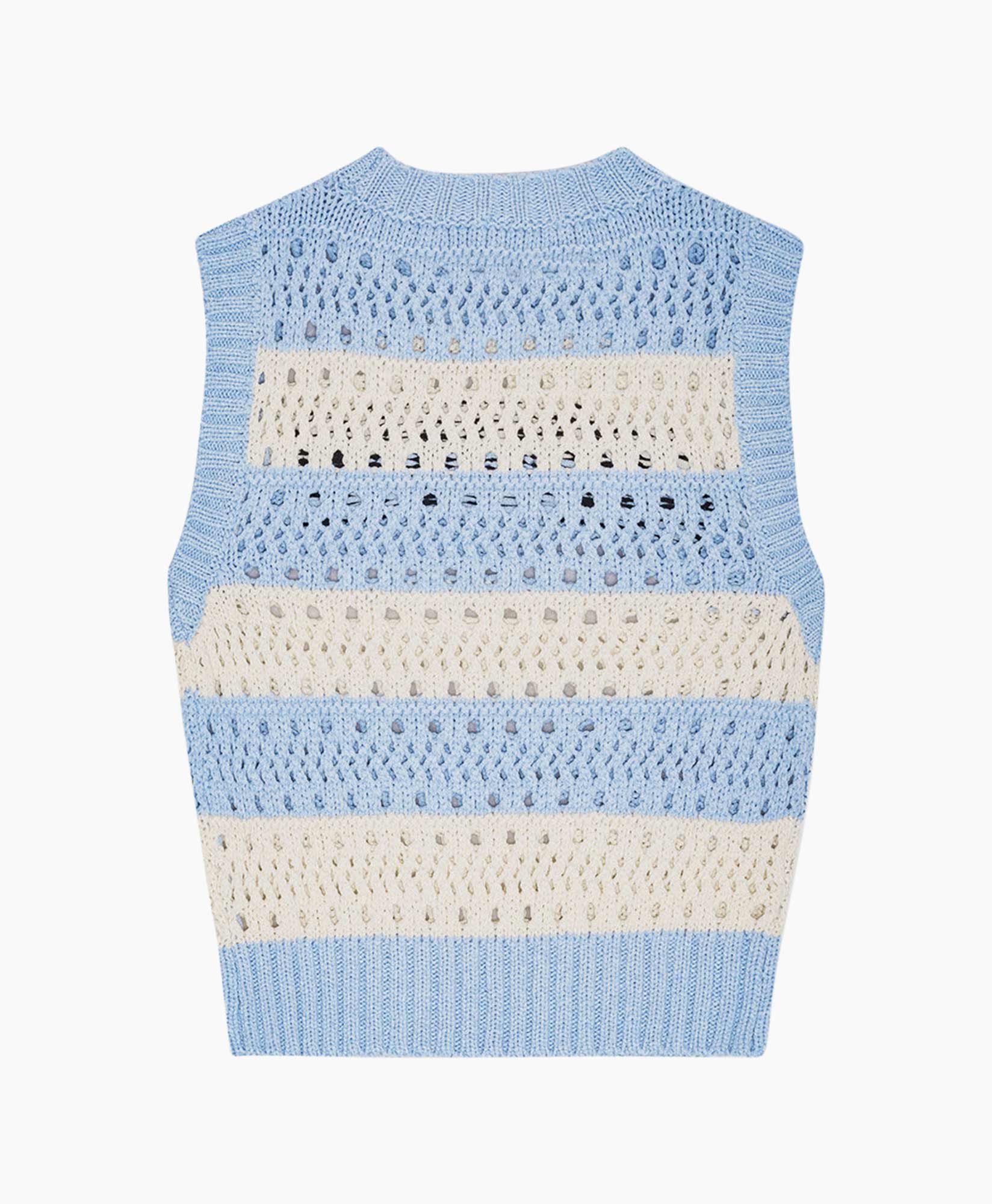Vest Cotton Mix Striped Licht Blauw