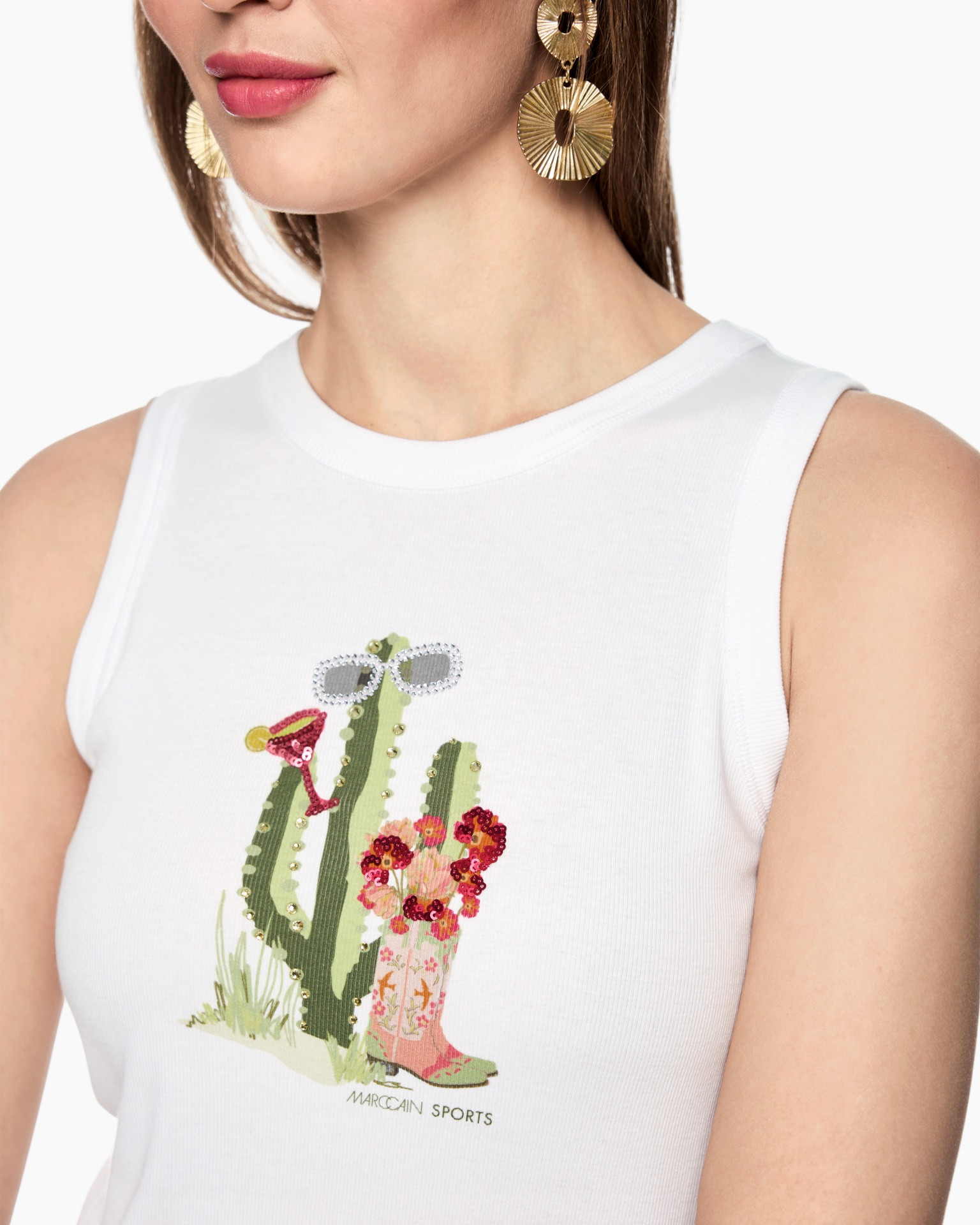 tanktop, grafische tee, cactus print, versierd, wit