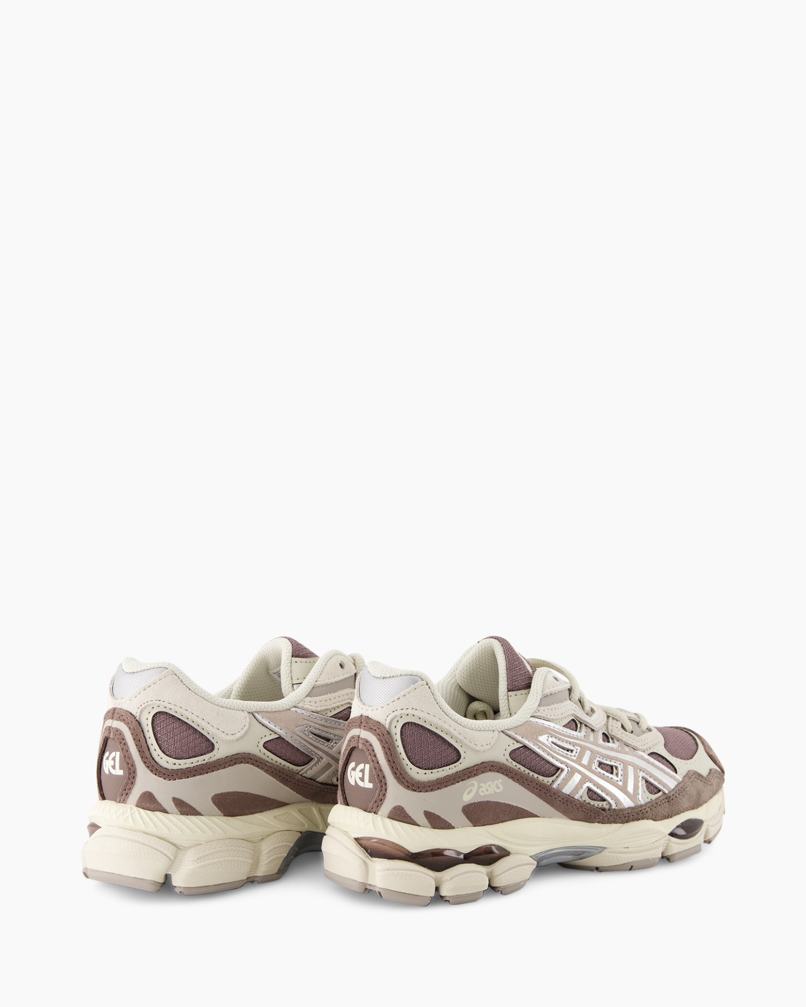 sportschoenen, looppinks, gel schoenen, beige bruin, mesh suède