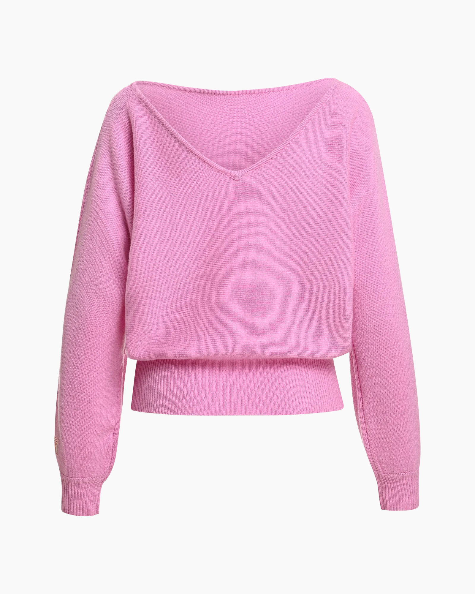 roze, trui, v-hals, gebreid, lange mouw