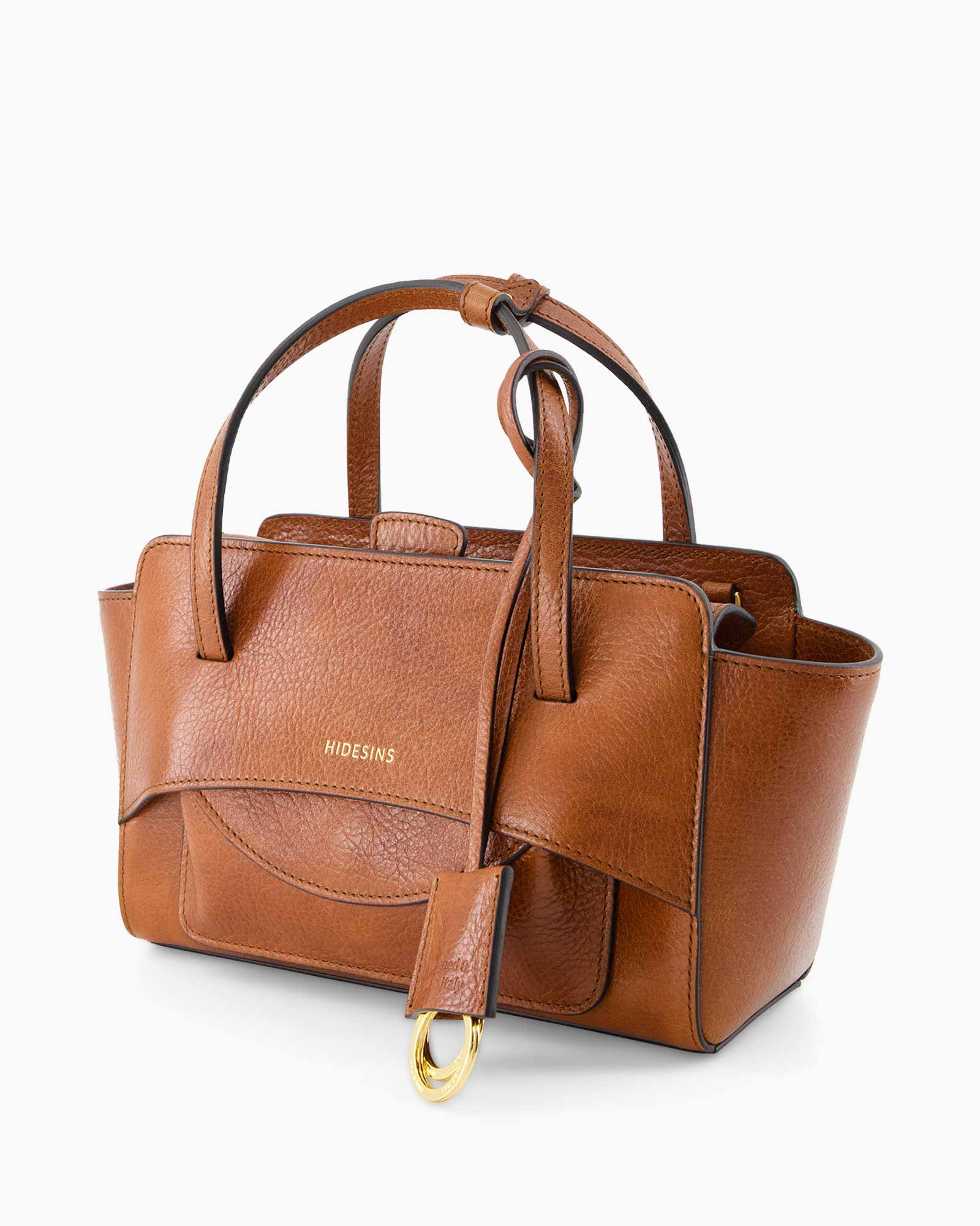 handbag, bruin, leerleder, bovenhandvat, goudkleurige-gesp