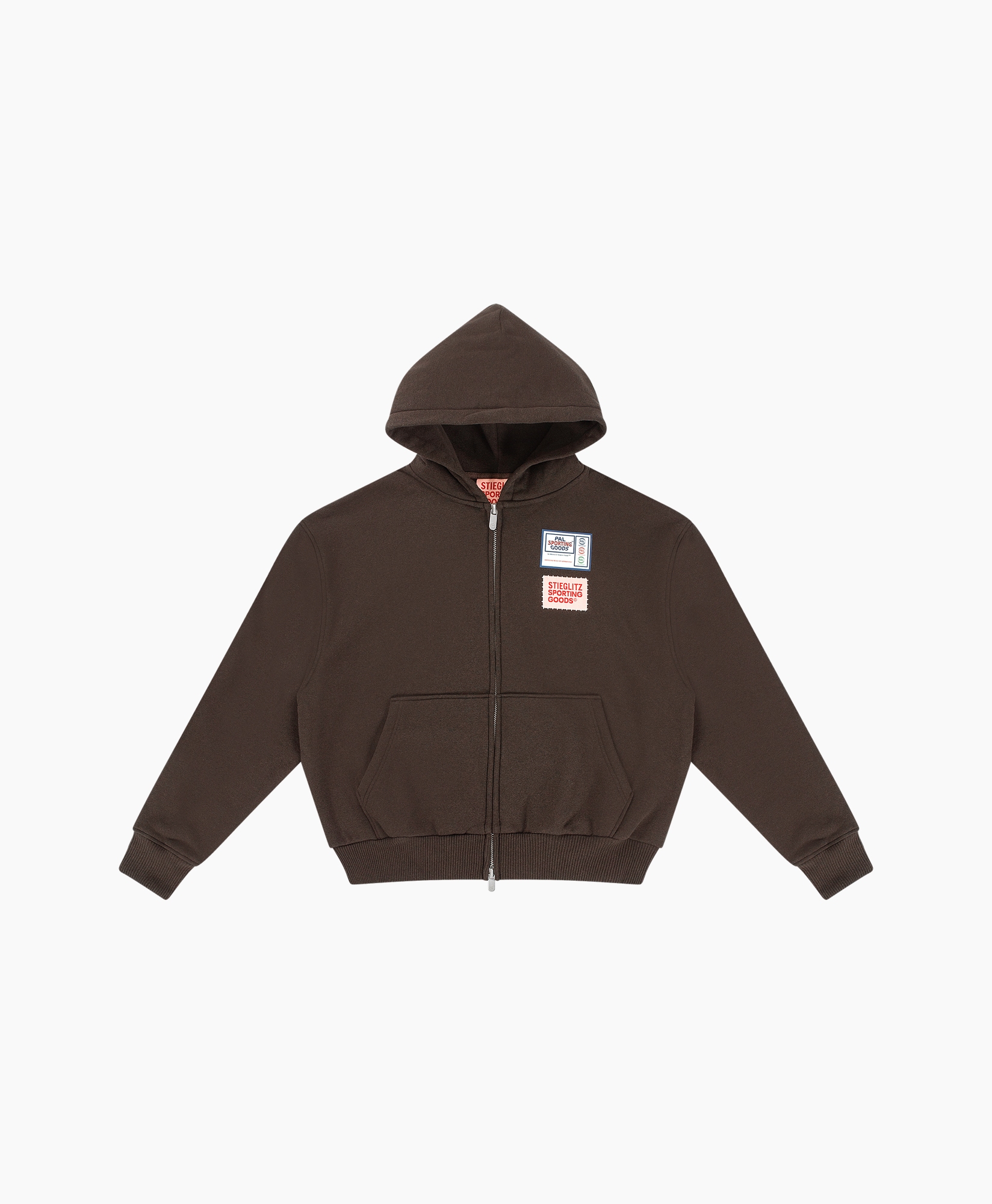 hoodie, zipper, pocket, brown, graphic-stitching
