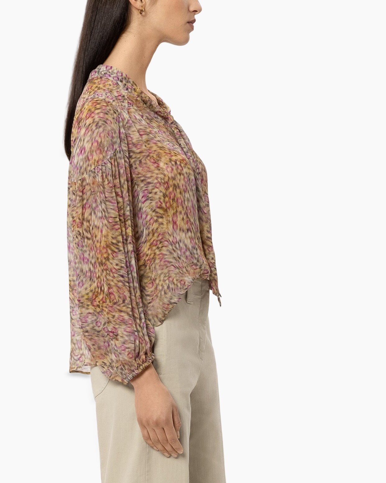 blouse, doorzichtig, langeman, paisley, beige-pink
