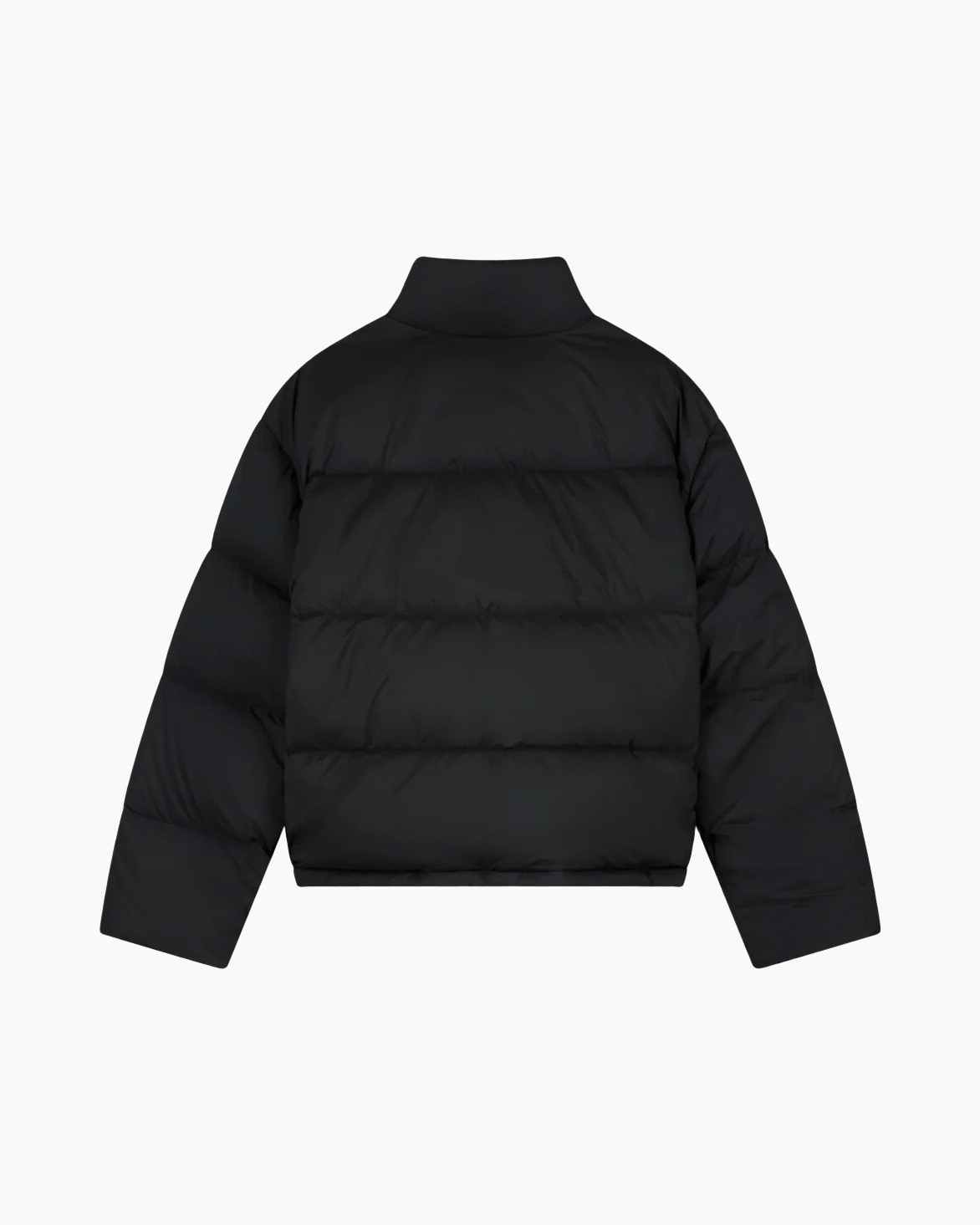 puffer, jacket, zwart, lange mouwen, kraagloos staartkraag
