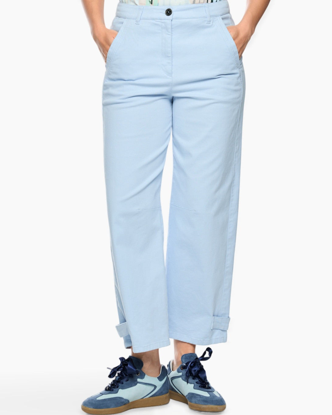 broek, lichtblauw, capri, enkellengte, casual