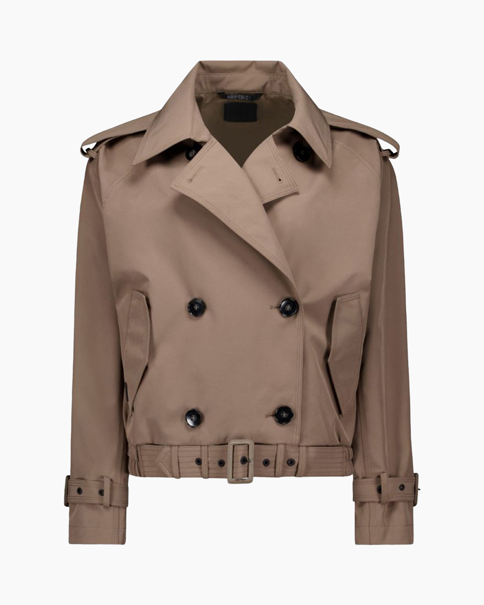 jastrijpe, dubbelbreit, beige, riem, epauletten