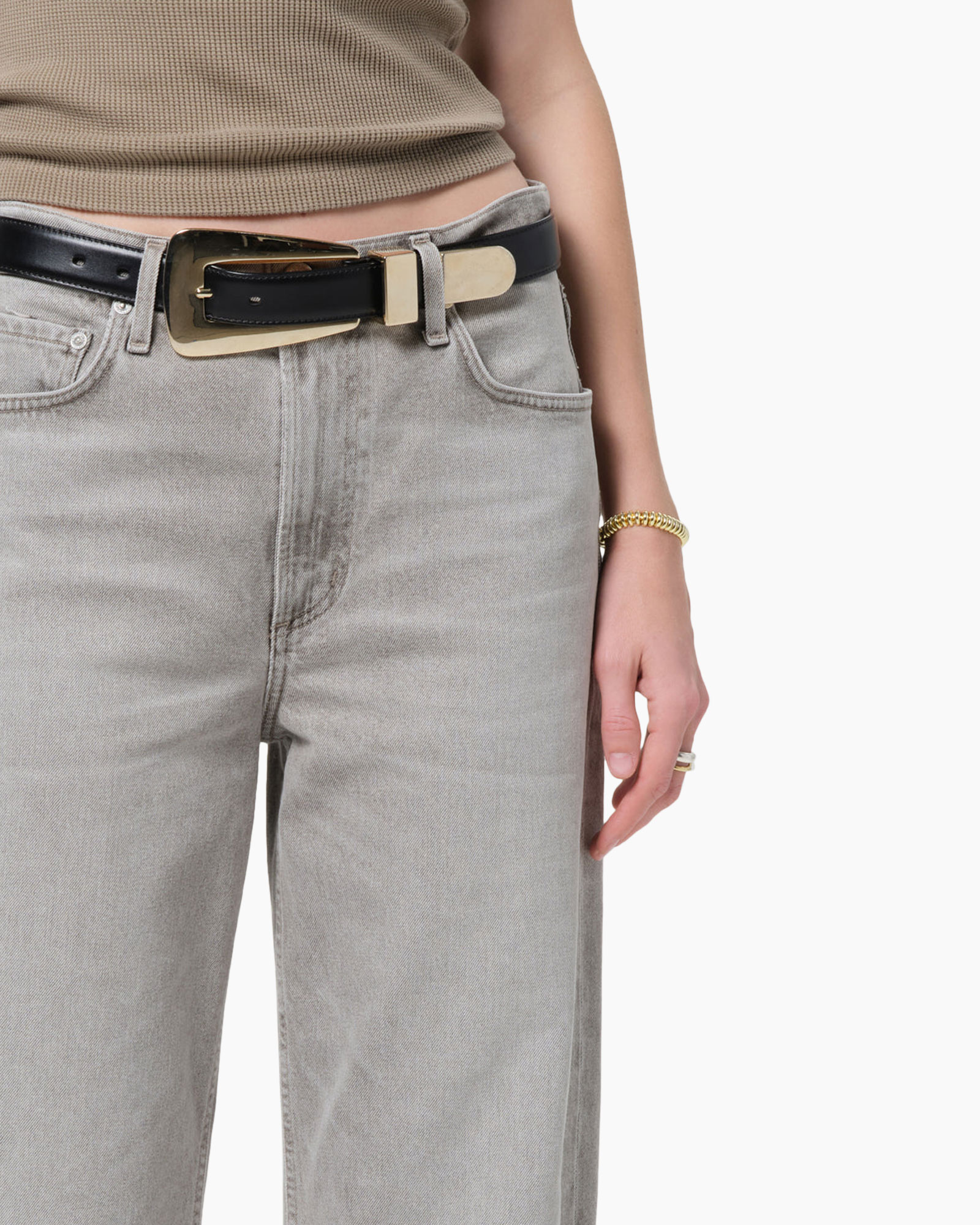 belt, jeans, gray, high-waisted, watch–bracelet